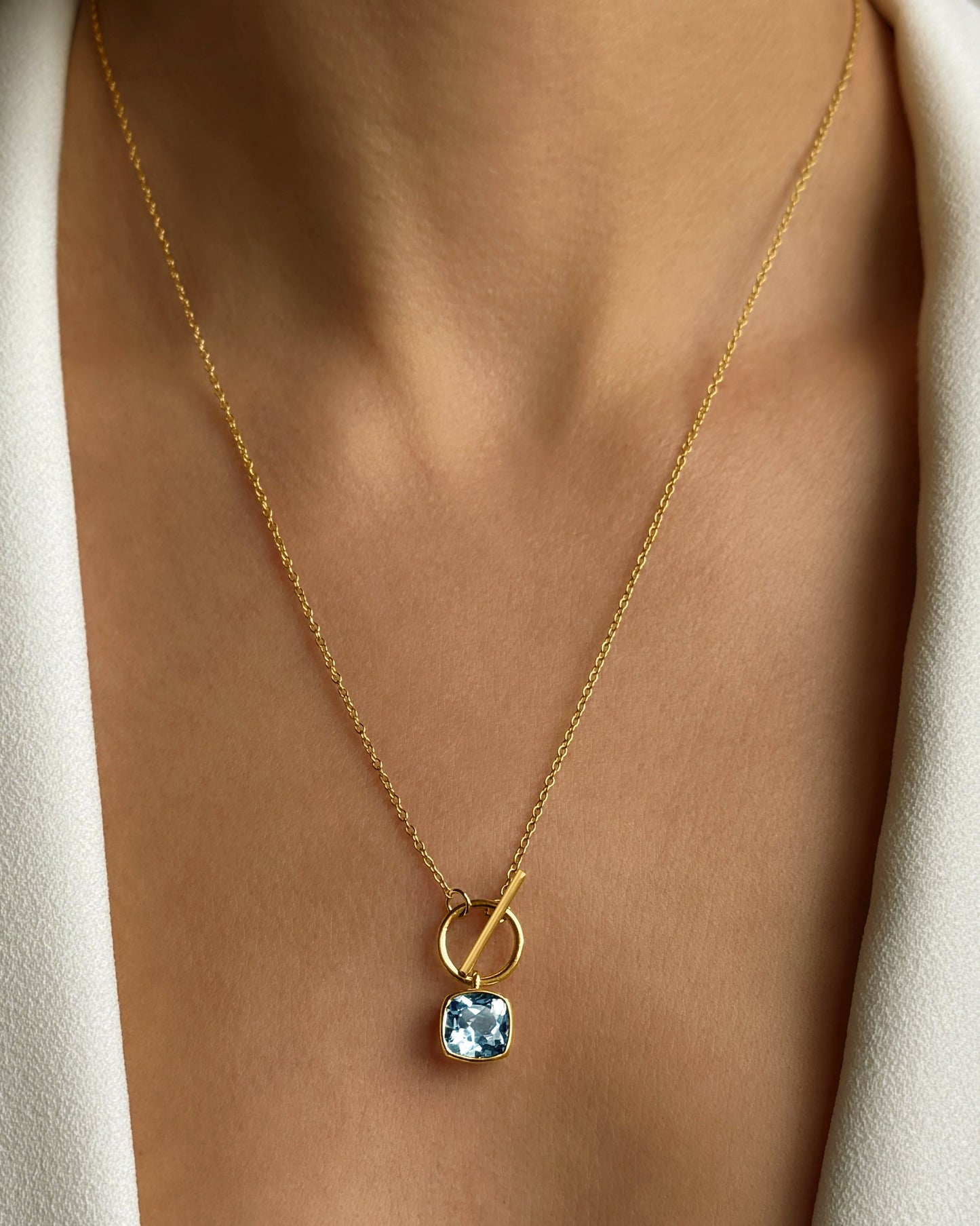 Collier en argent 925 doré Or jaune 18k assemblé de topaze bleue - Maison Di Giorgio