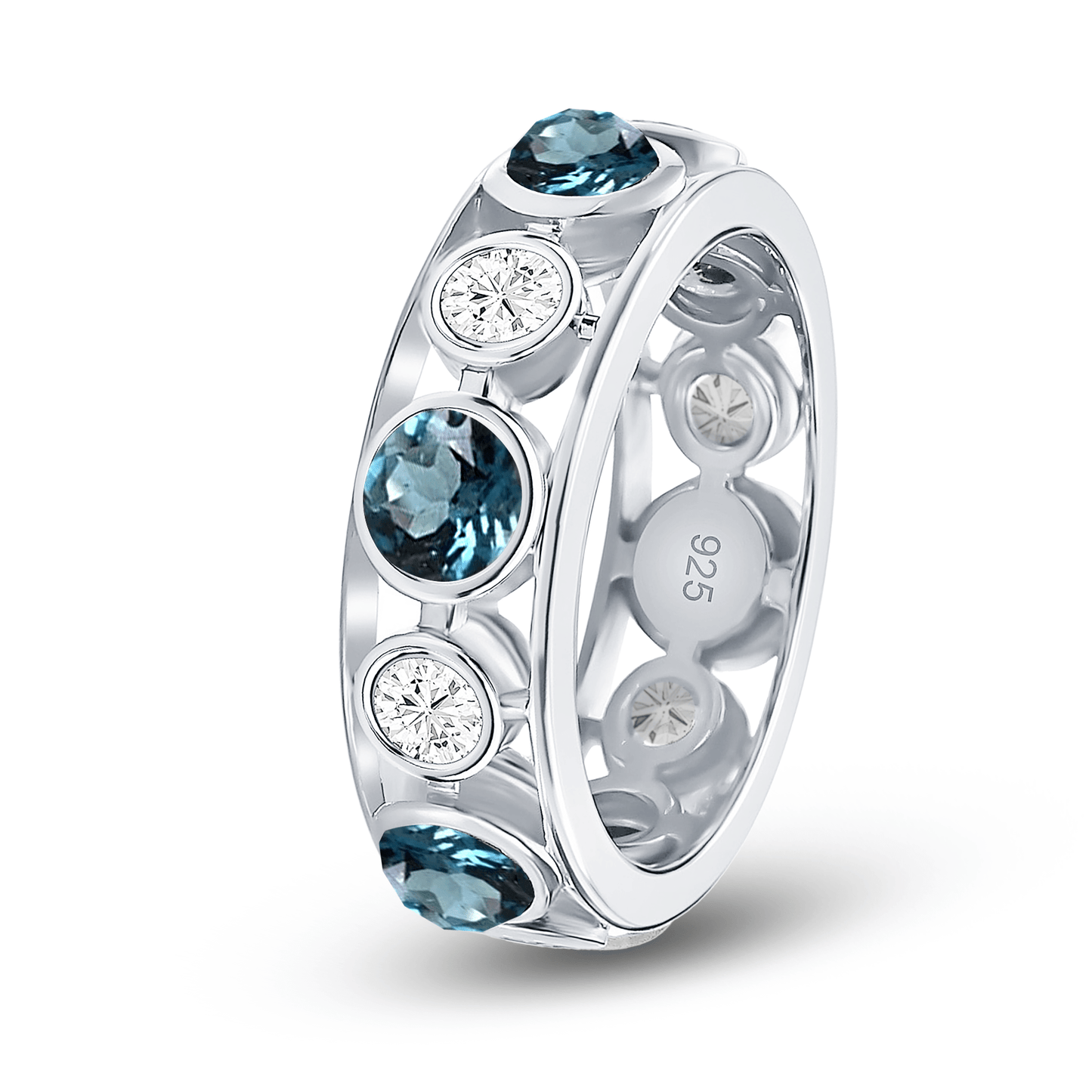 Bague en Argent 925 plaqué Rhodium assemblée de Topaze bleu Londres et d'Oxyde de zirconium - Maison Di Giorgio