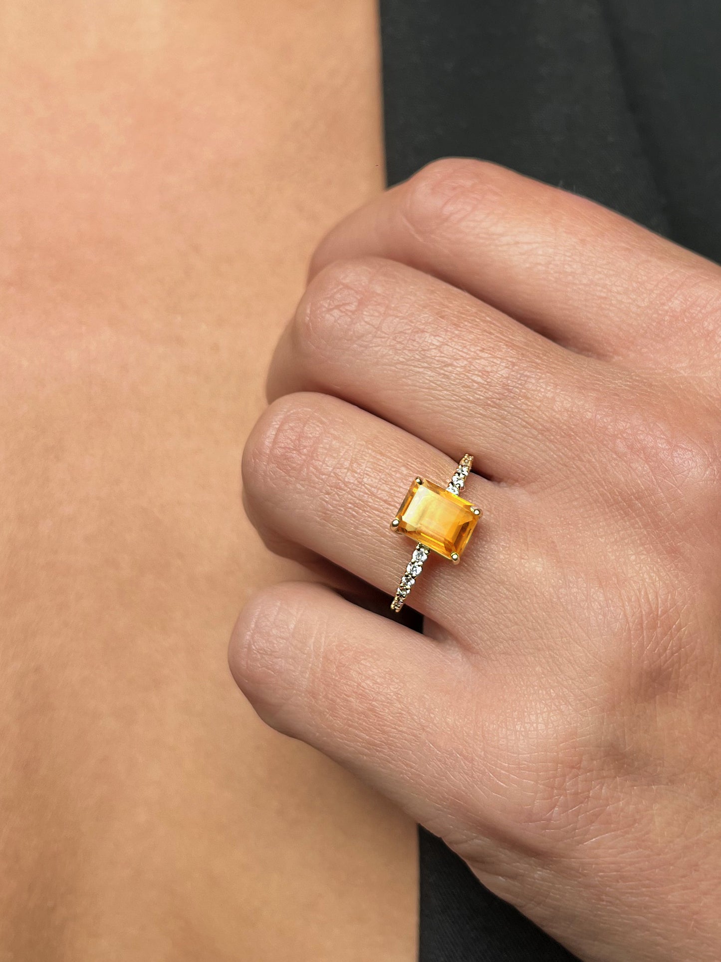Bague en Argent 925 doré Or jaune 18k assemblée de Citrine et Oxyde de zirconium - Maison Di Giorgio