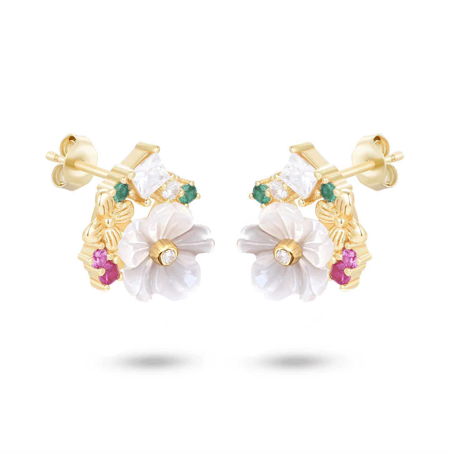 Boucles d'oreilles en Argent 925 doré Or jaune 18k assemblées de Nacre et Oxyde de zirconium - Maison Di Giorgio