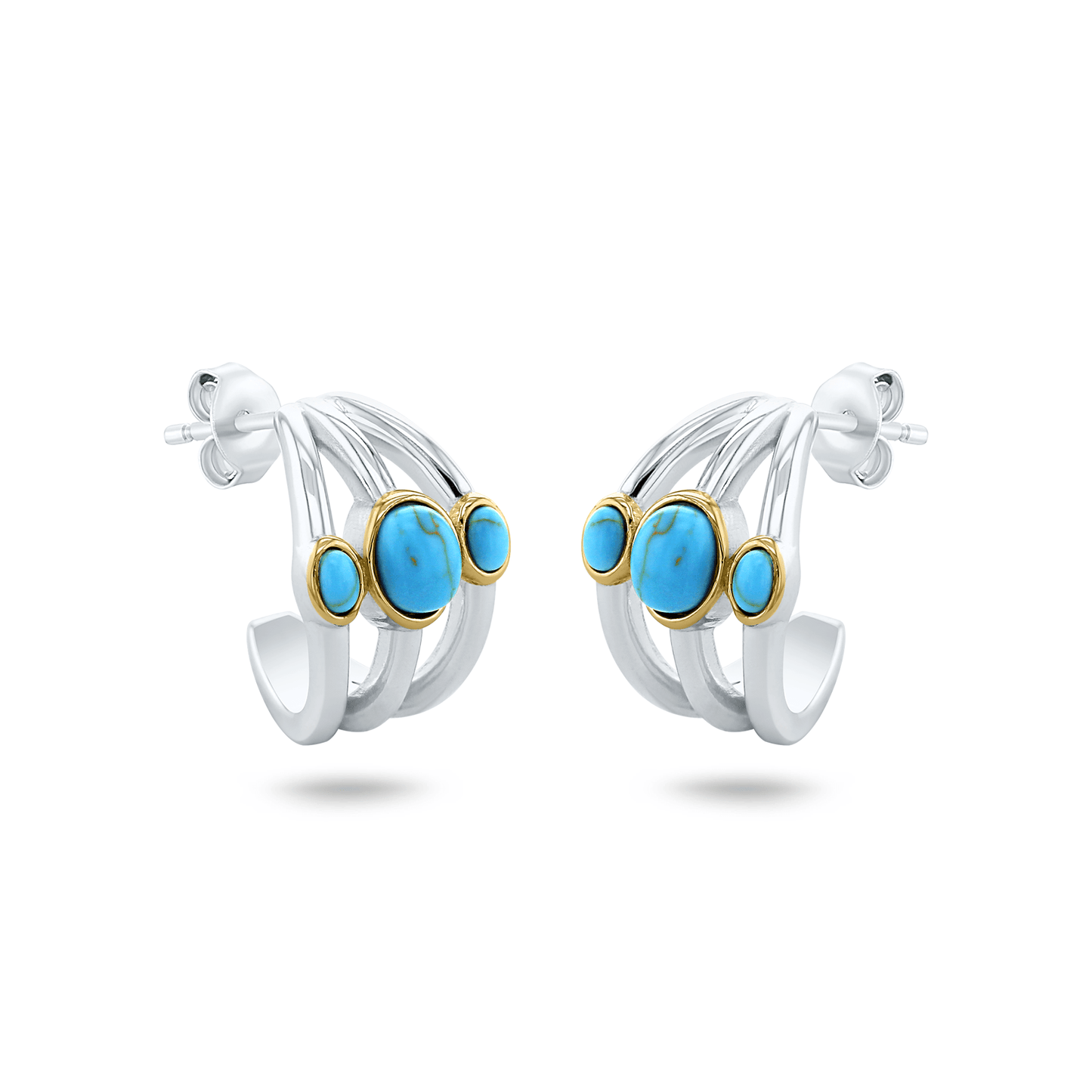 Boucles d'oreilles en Argent 925 partiellement doré Or jaune 18k assemblées de Turquoise - Maison Di Giorgio