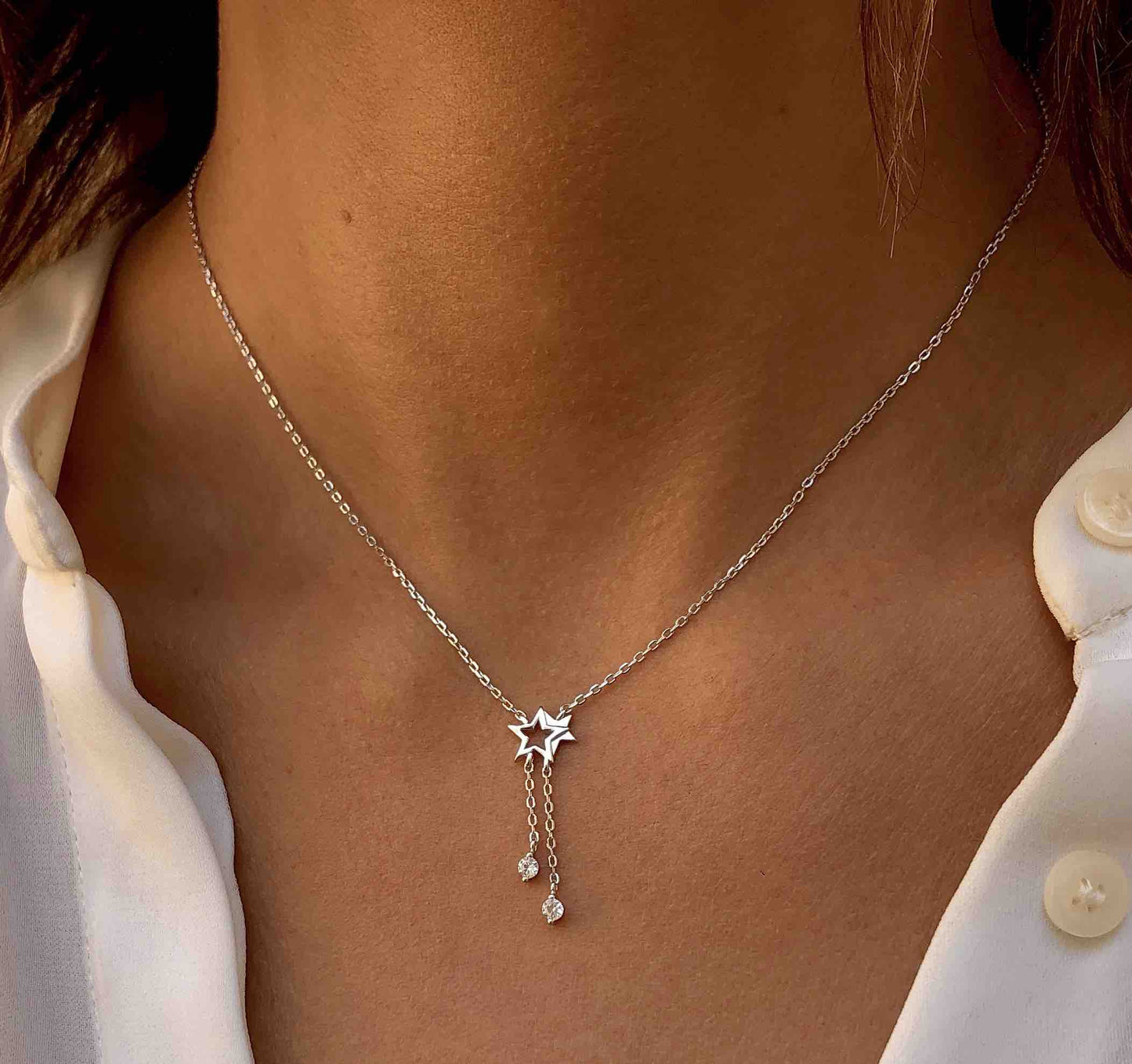 Collier en Argent 925 plaqué Rhodium assemblé d'Oxyde de zirconium - Maison Di Giorgio