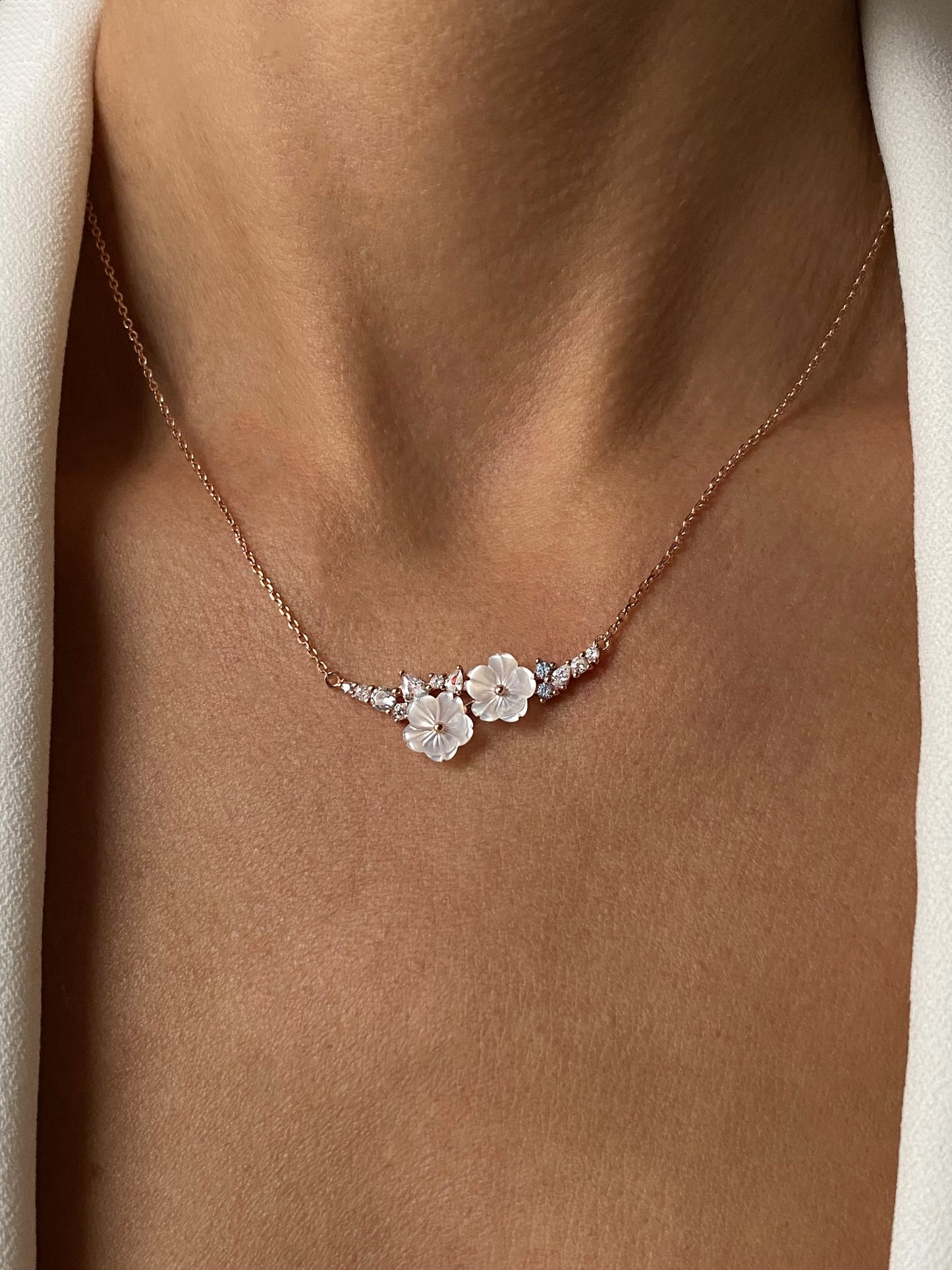 Collier en Argent 925 doré Or rose 18k assemblé de Nacre et Oxyde de zirconium - Maison Di Giorgio