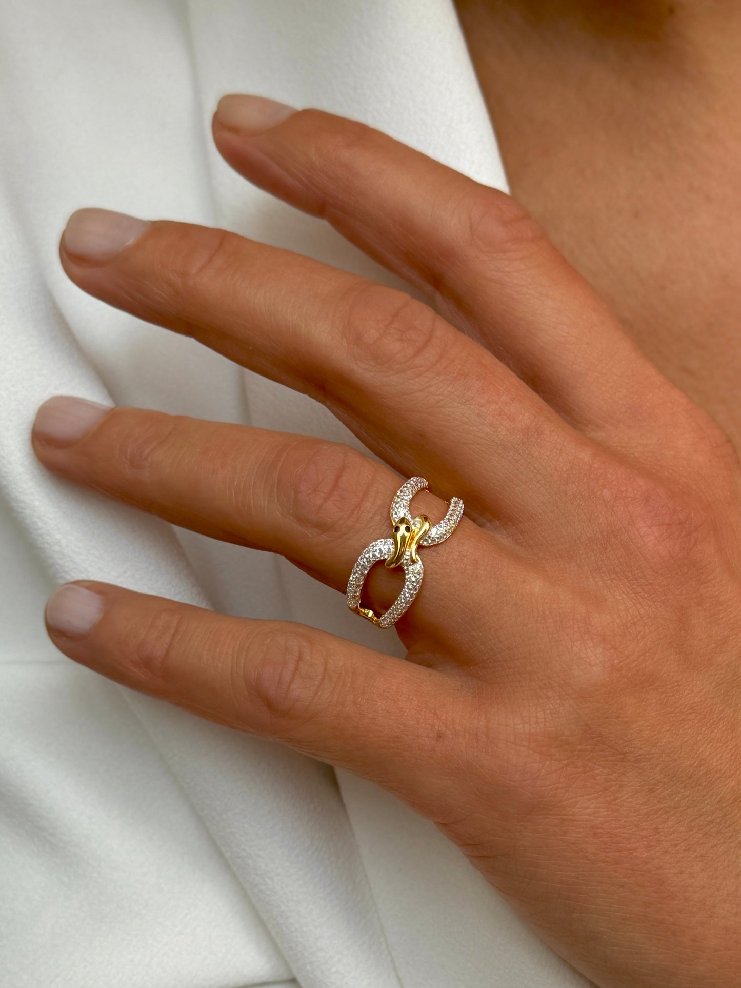 Bague en Argent 925 plaqué Or jaune 18k et Argent assemblée d'oxyde de zirconium blanc et noir - Maison Di Giorgio