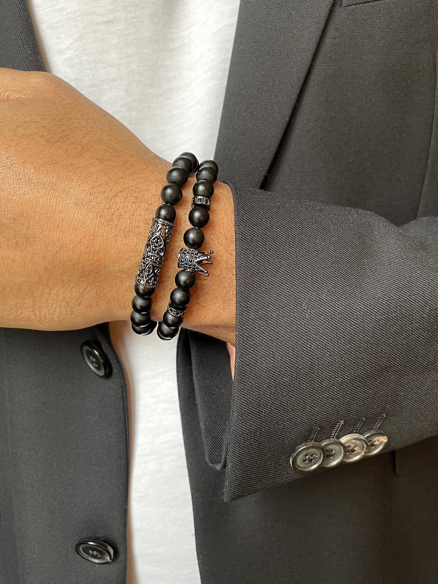 Bracelet perles plaqué Rhodium assemblé d'Agate et Oxyde de zirconium - Maison Di Giorgio