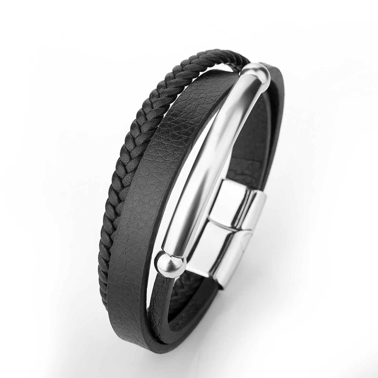 Bracelet cuir véritable et Acier inoxydable plaqué Argent - Maison Di Giorgio
