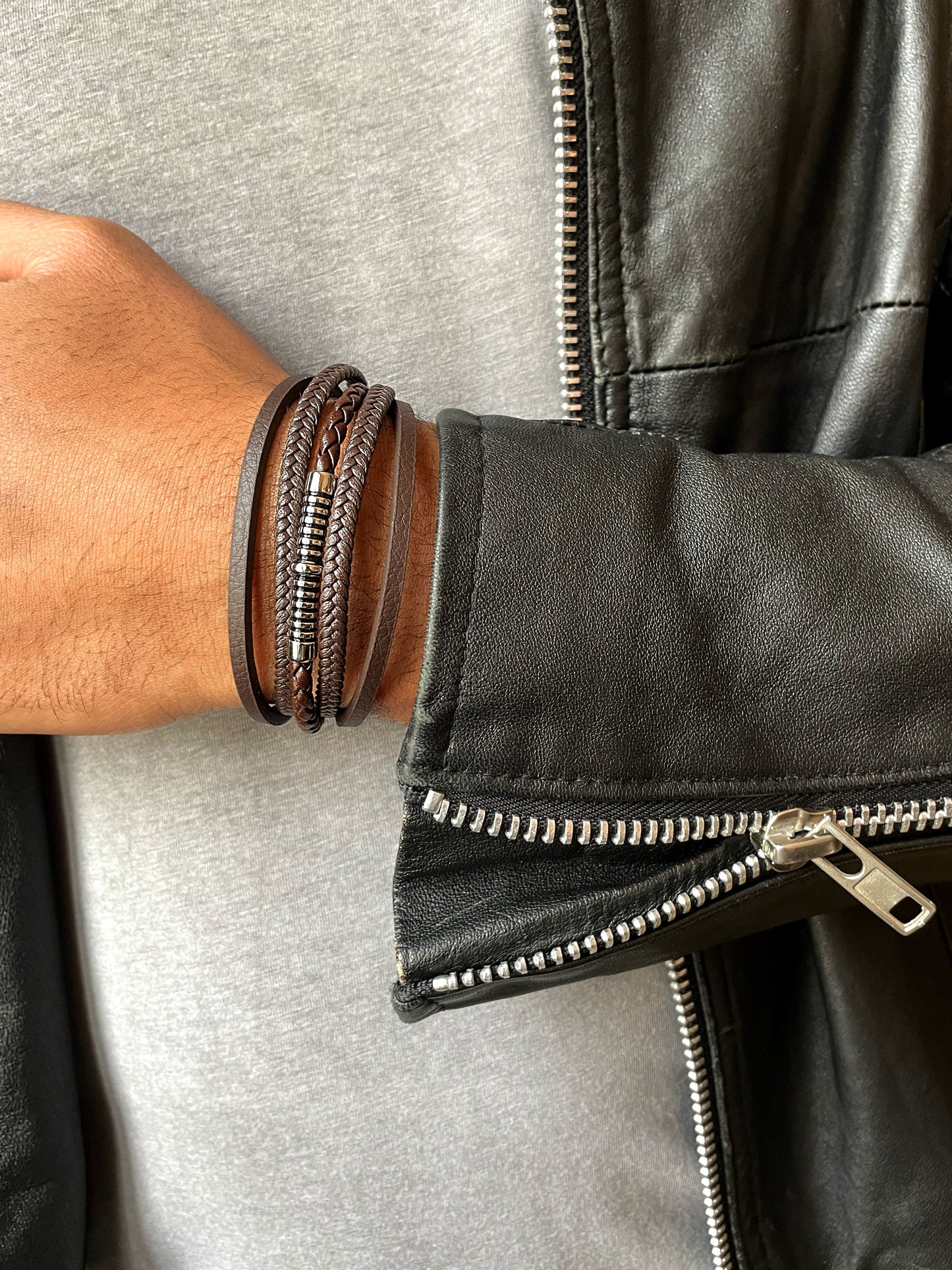 Bracelet cuir véritable et acier inoxydable plaqué Argent - Maison Di Giorgio