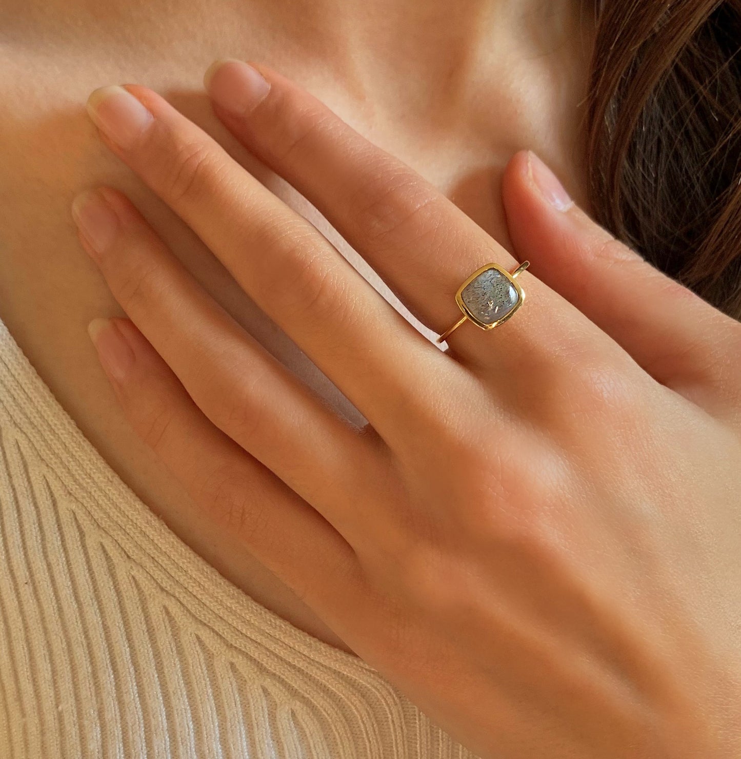 Bague en Argent 925 doré Or jaune 18k assemblée de Labradorite - Maison Di Giorgio