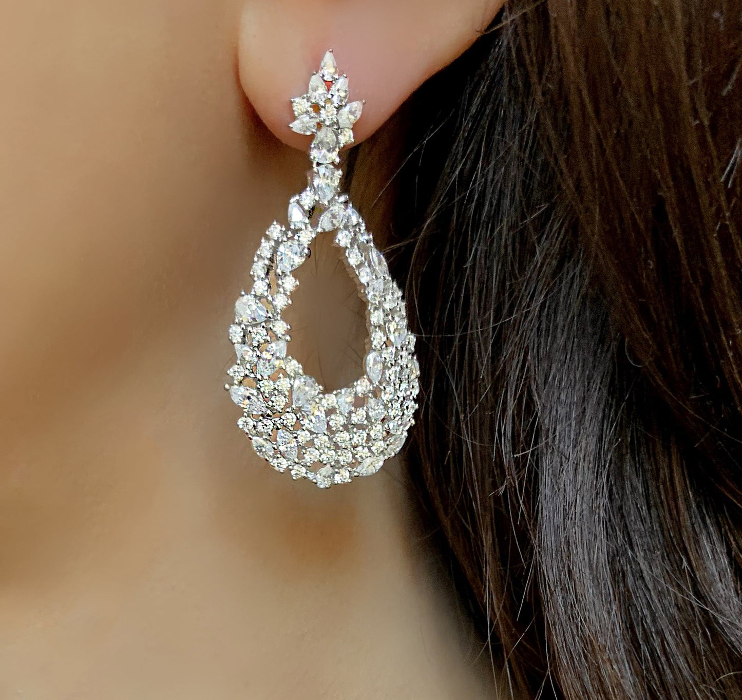 Boucles d'oreilles en Argent 925 plaqué Rhodium assemblées d'Oxyde de zirconium - Maison Di Giorgio
