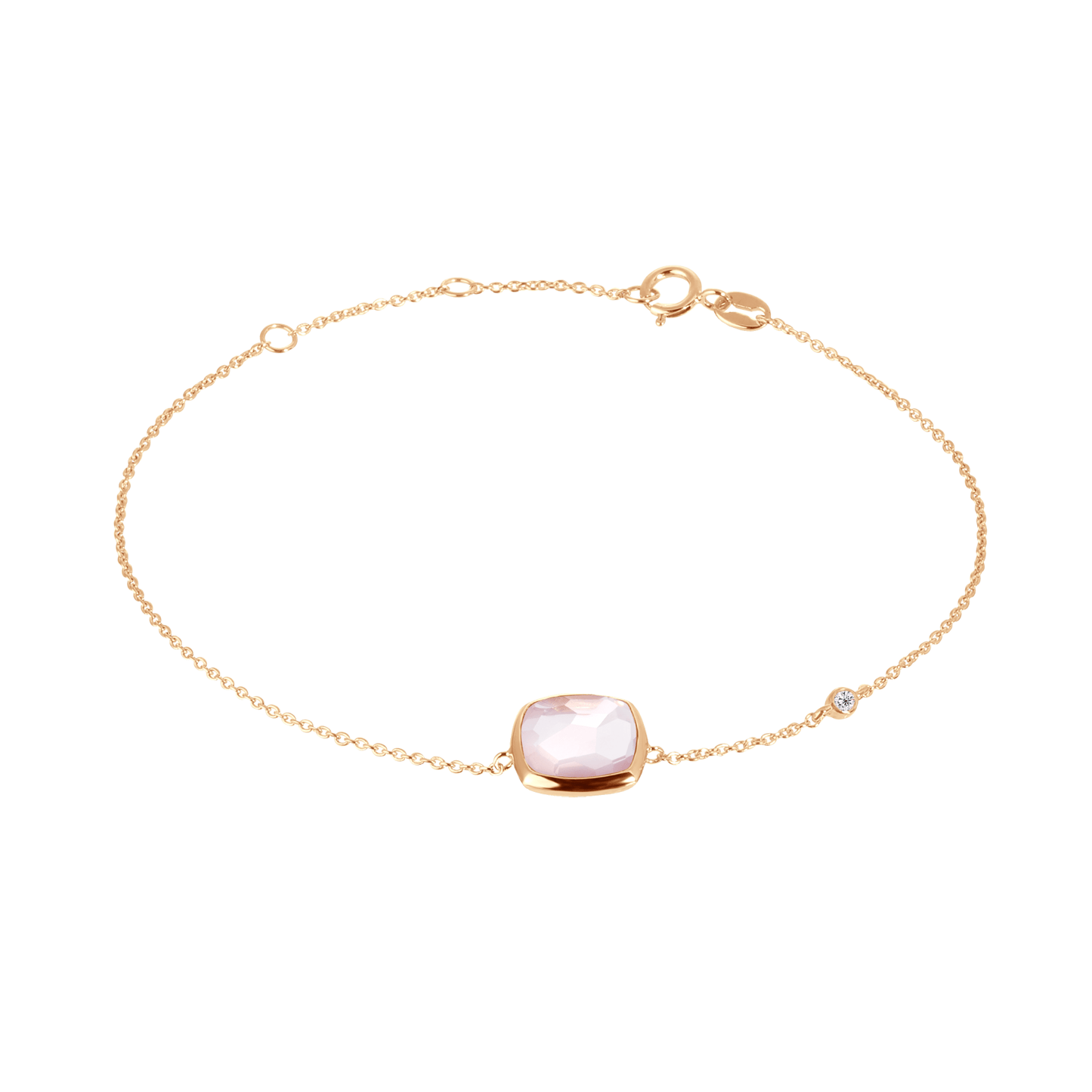 Bracelet en Or rose 9k assemblé de Diamant HSI et Quartz Rose - Maison Di Giorgio