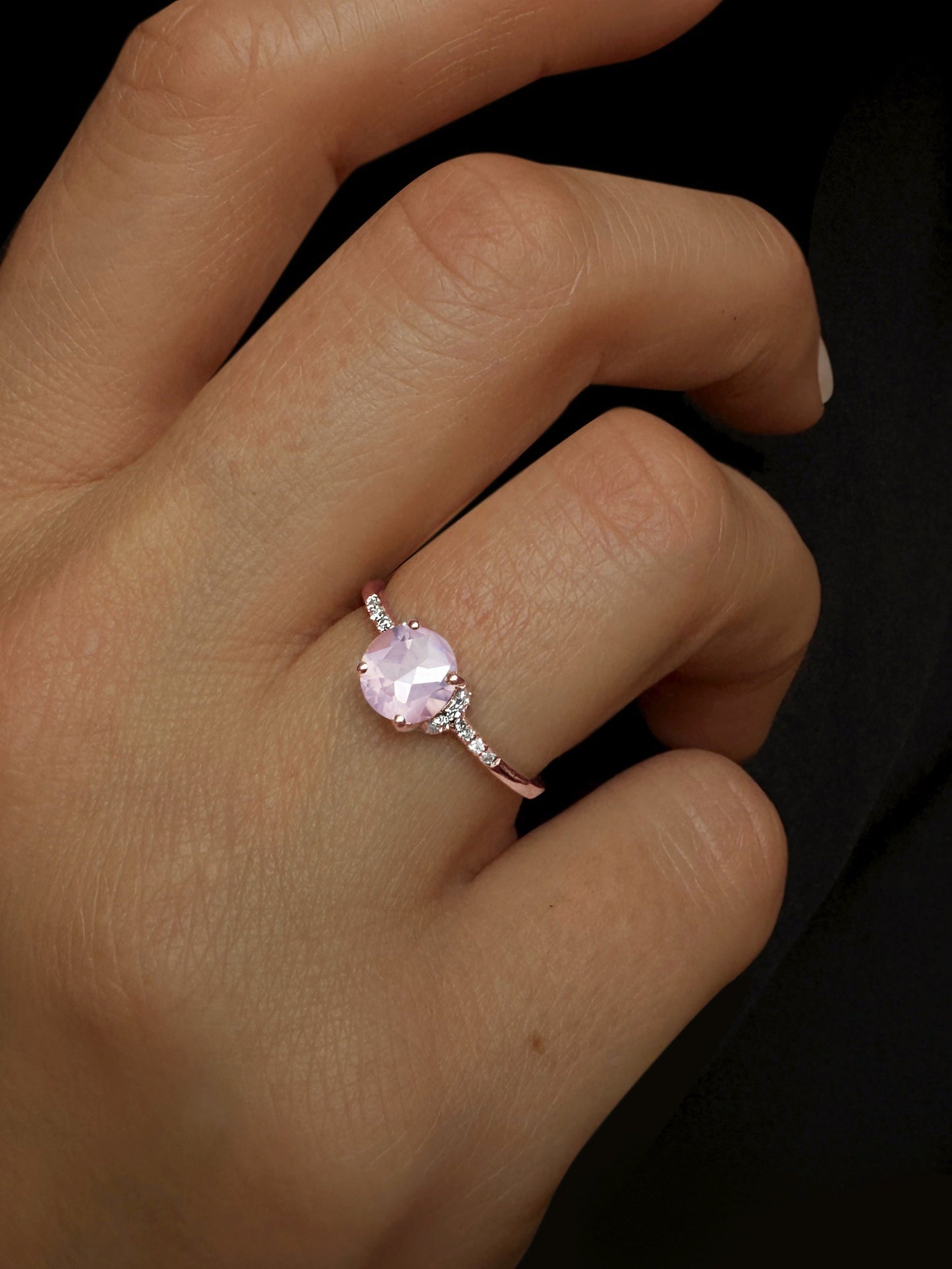 Bague en Or rose 9k assemblée de Diamant HSI et Quartz rose - Maison Di Giorgio