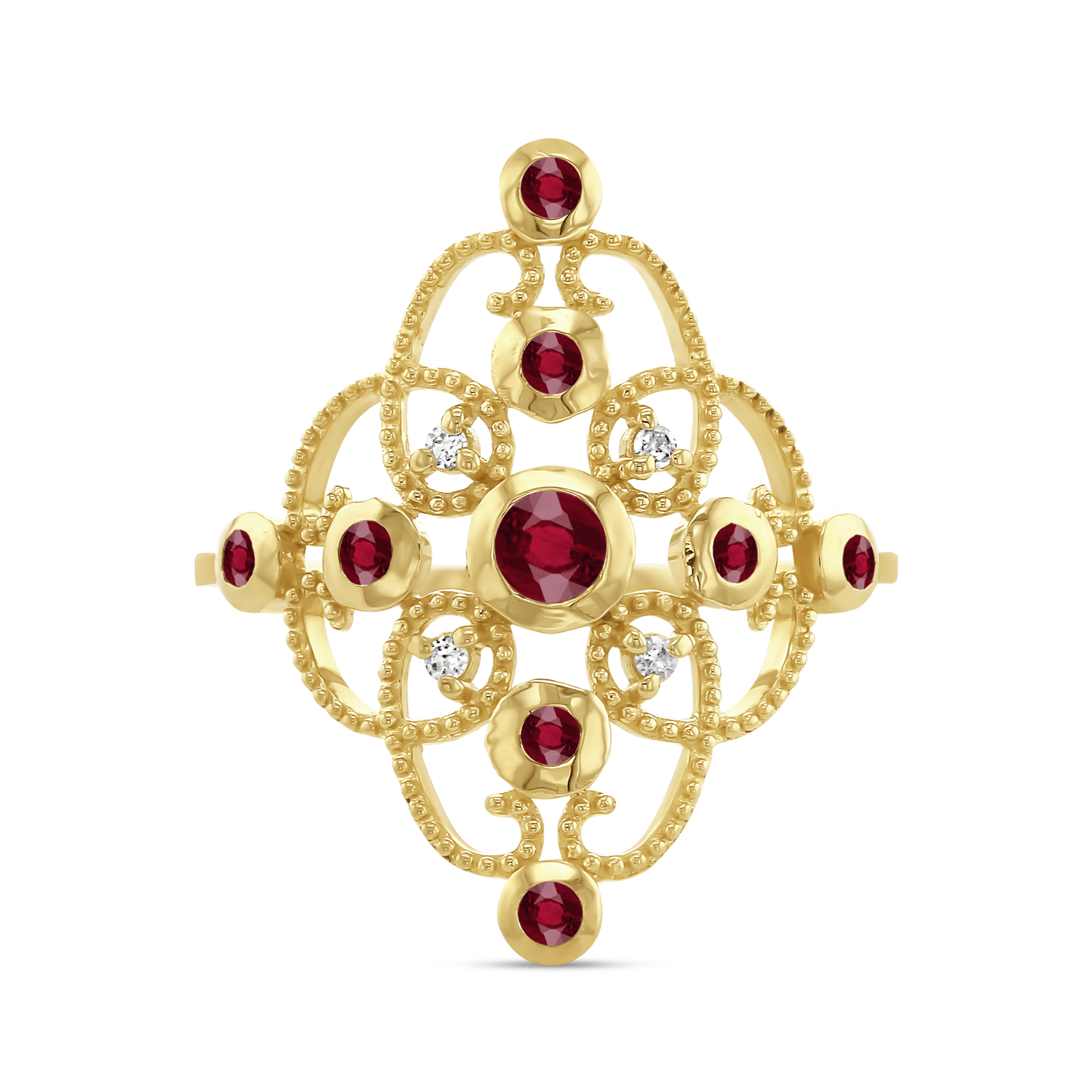 Bague en Or jaune 9k assemblée de Diamant HSI et Rubis - Maison Di Giorgio
