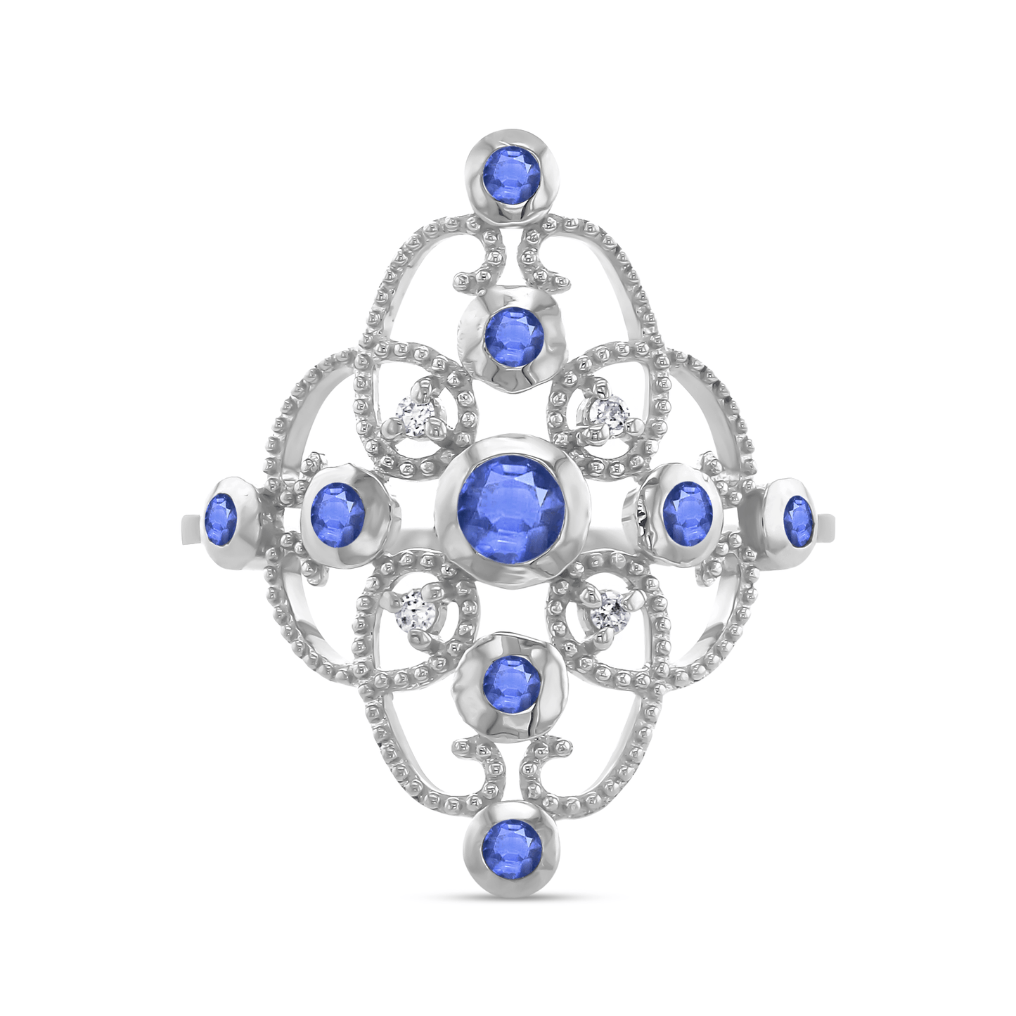 Bague en Or blanc 9k assemblée de Diamant HSI et Saphir - Maison Di Giorgio