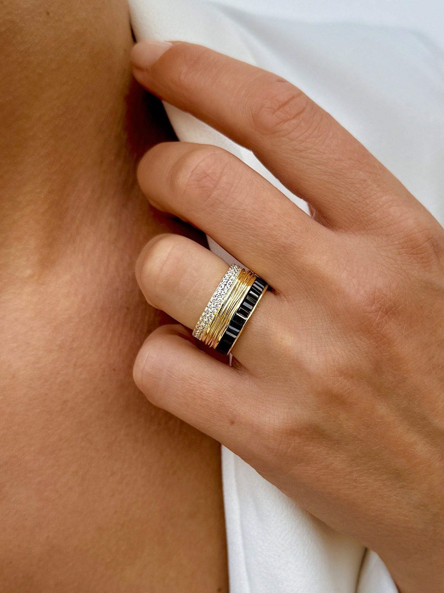 Bague dorée Or jaune 18k assemblée d'Oxyde de zirconium - Maison Di Giorgio