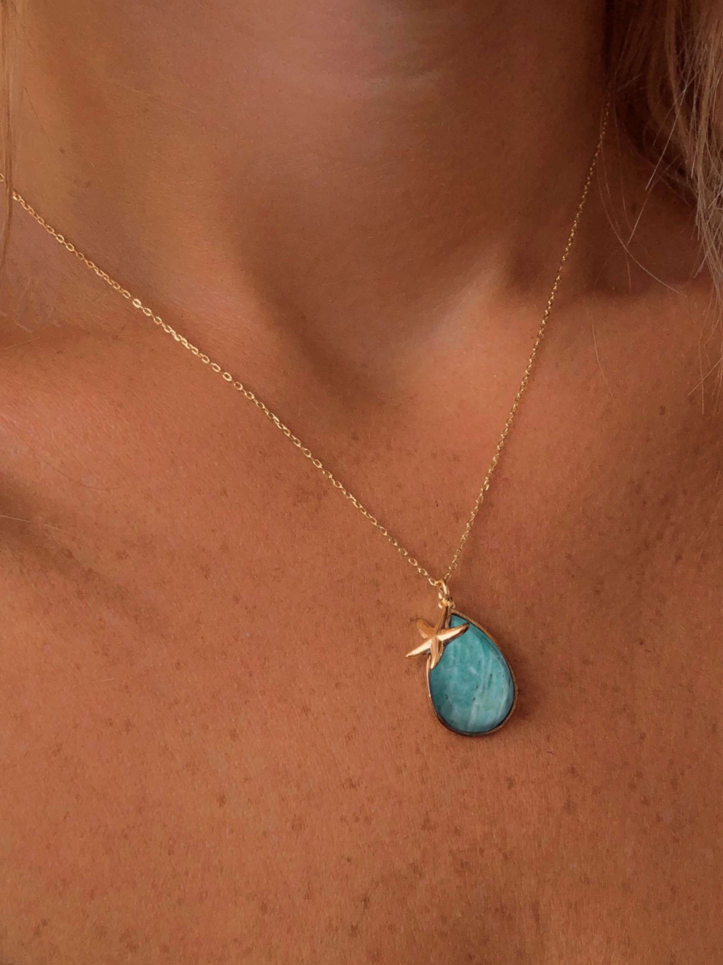 Collier en Argent 925 doré Or jaune 18k assemblé d'Amazonite verte - Maison Di Giorgio