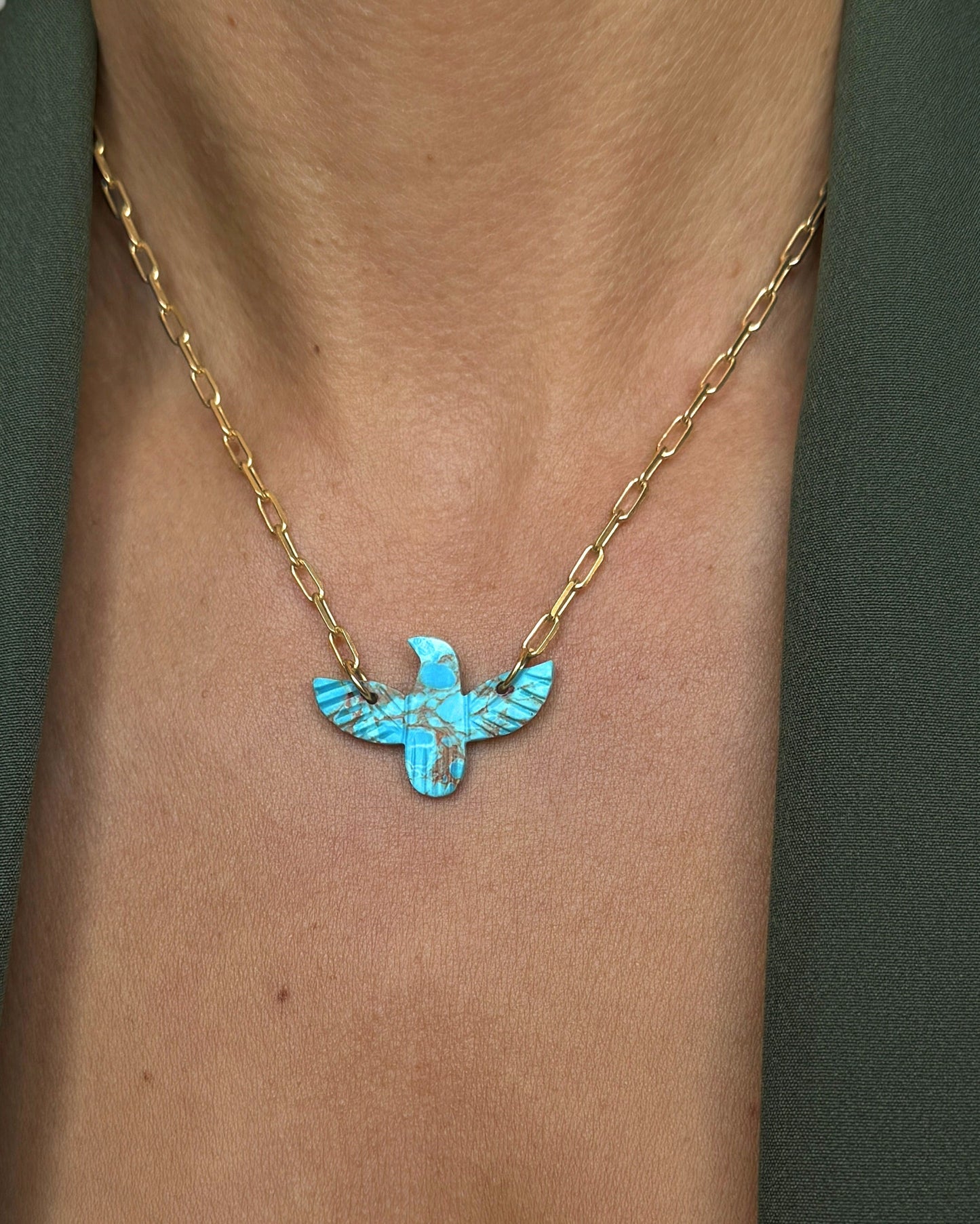 Collier en Argent 925 doré Or jaune 18k assemblé de Turquoise - Maison Di Giorgio
