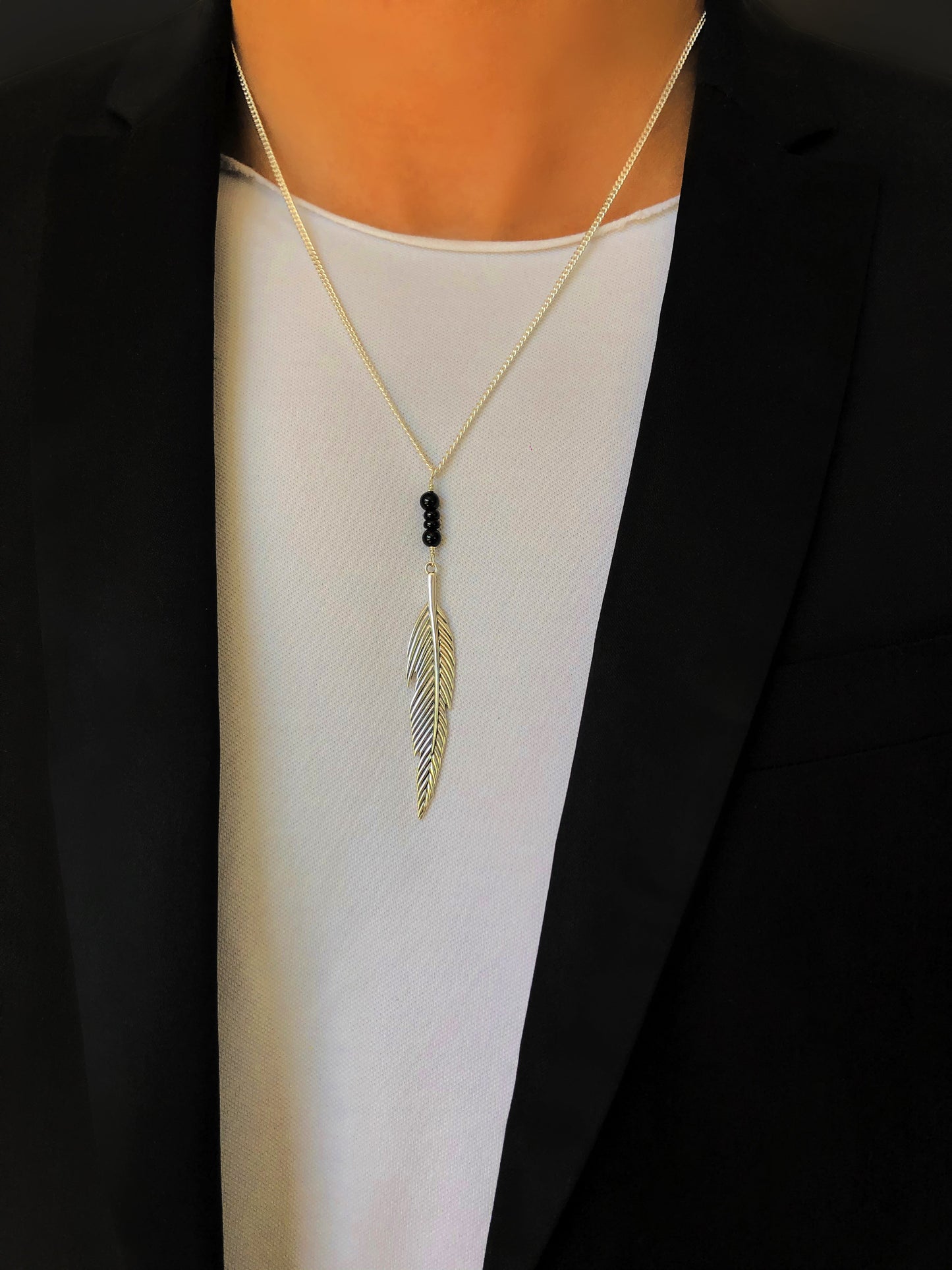 Collier en Argent 925 plaqué Argent assemblé d'Onyx noir - Maison Di Giorgio