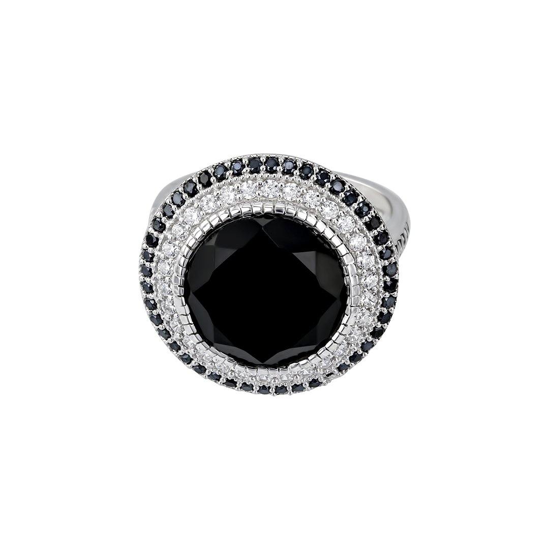 Bague en Argent 925 plaqué Rhodium assemblée d'Onyx noir, Spinelle noire et Oxyde de zirconium - Maison Di Giorgio