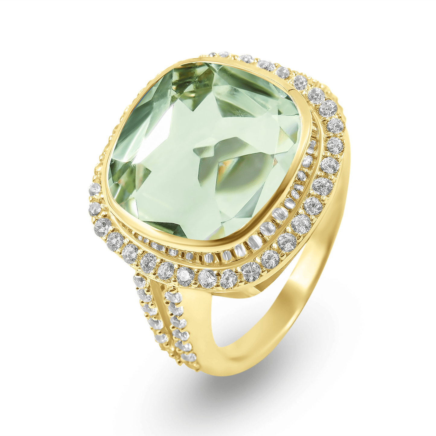 Bague en Argent 925 doré Or jaune 18k assemblée d'Améthyste verte et Oxyde de zirconium - Maison Di Giorgio