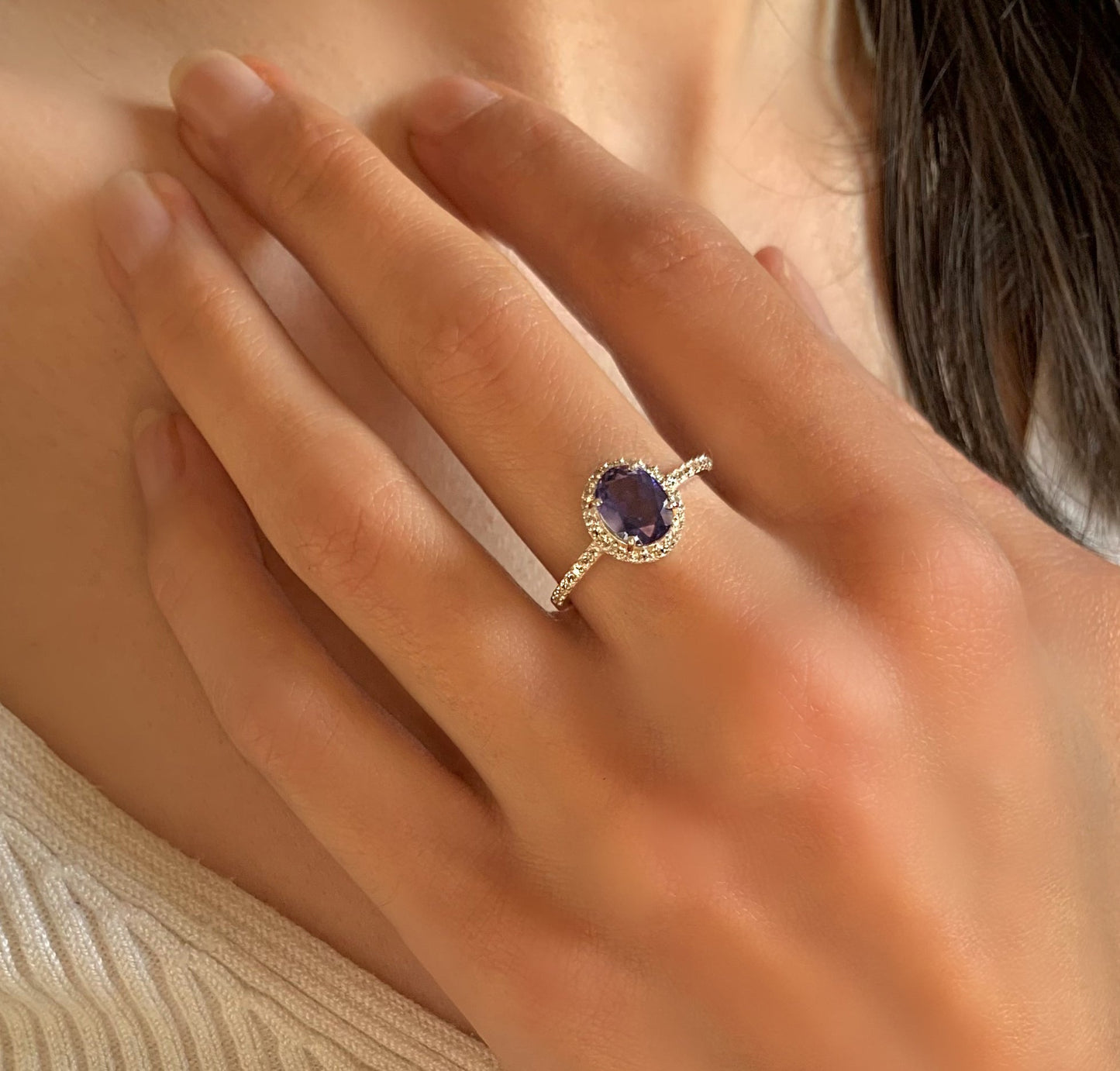 Bague en Argent 925 plaqué Rhodium et assemblée de Quartz bleu et Oxyde de zirconium - Maison Di Giorgio