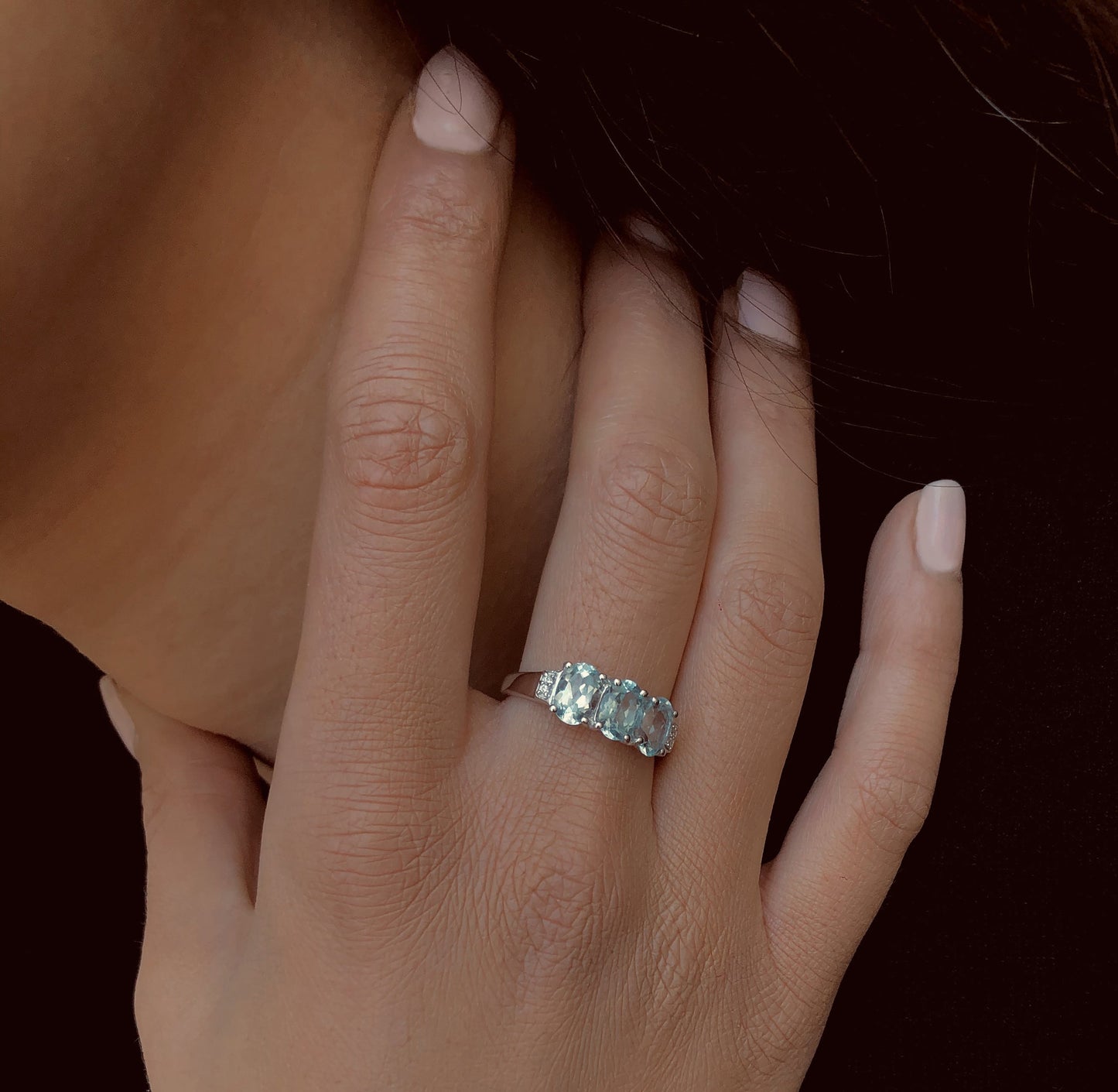 Bague en Argent 925 plaqué Rhodium assemblée de Topaze bleue - Maison Di Giorgio