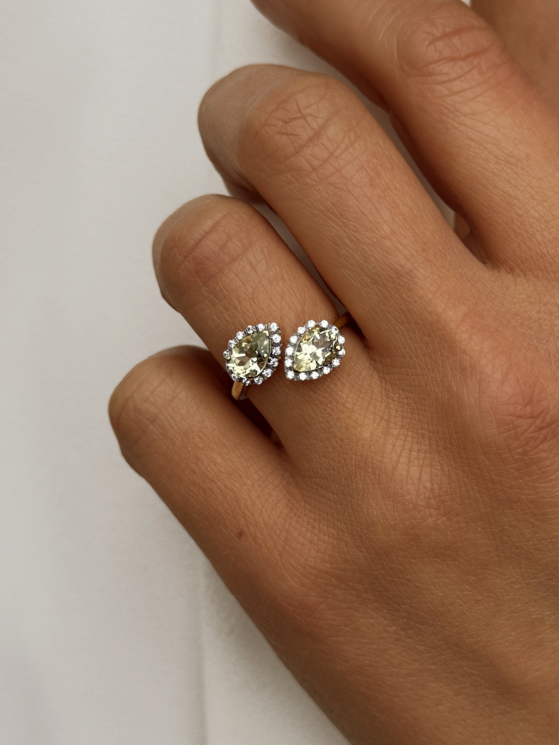 Bague en Argent 925 doré Or jaune 18k assemblée de Quartz citron et Oxyde de zirconium - Maison Di Giorgio
