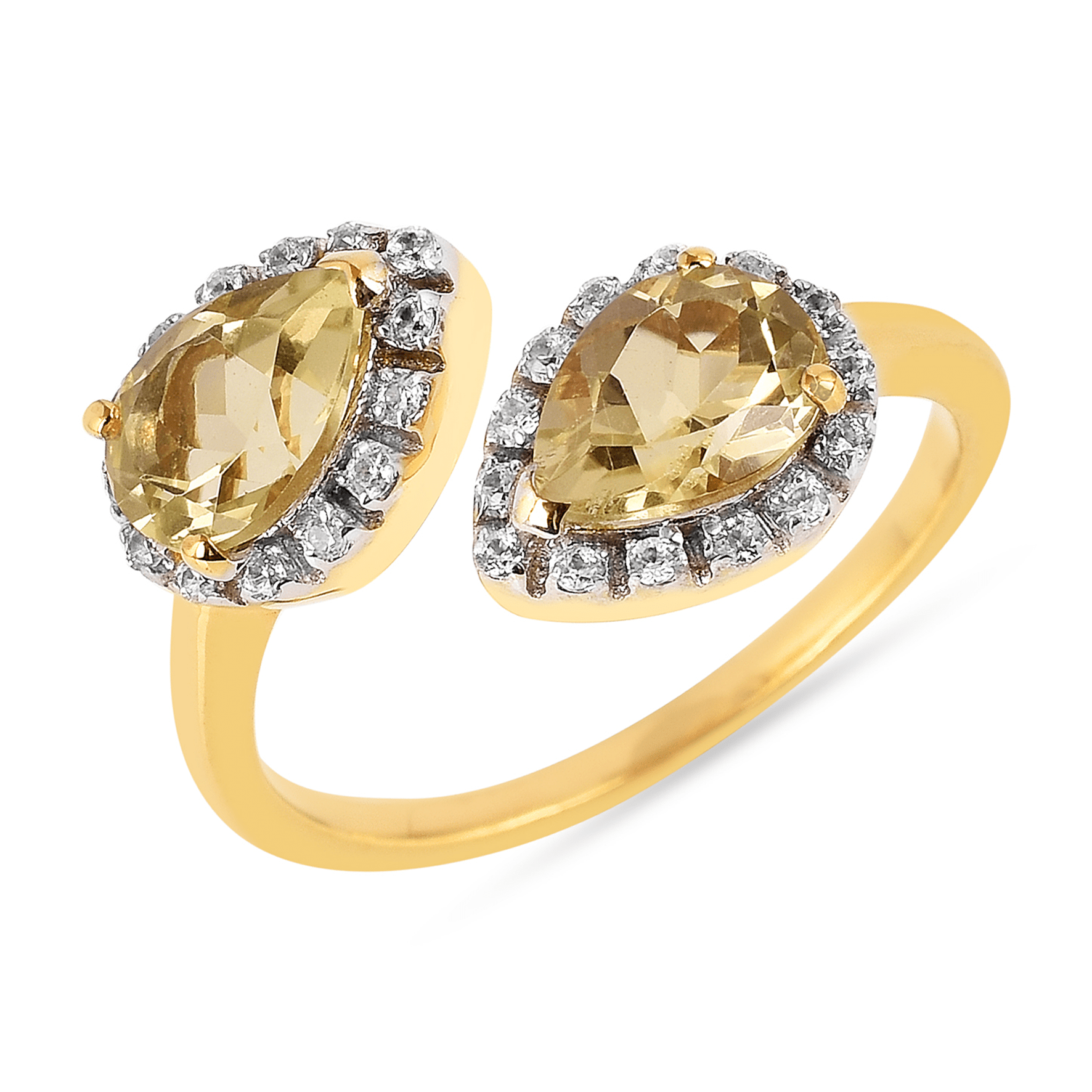 Bague en Argent 925 doré Or jaune 18k assemblée de Quartz citron et Oxyde de zirconium - Maison Di Giorgio