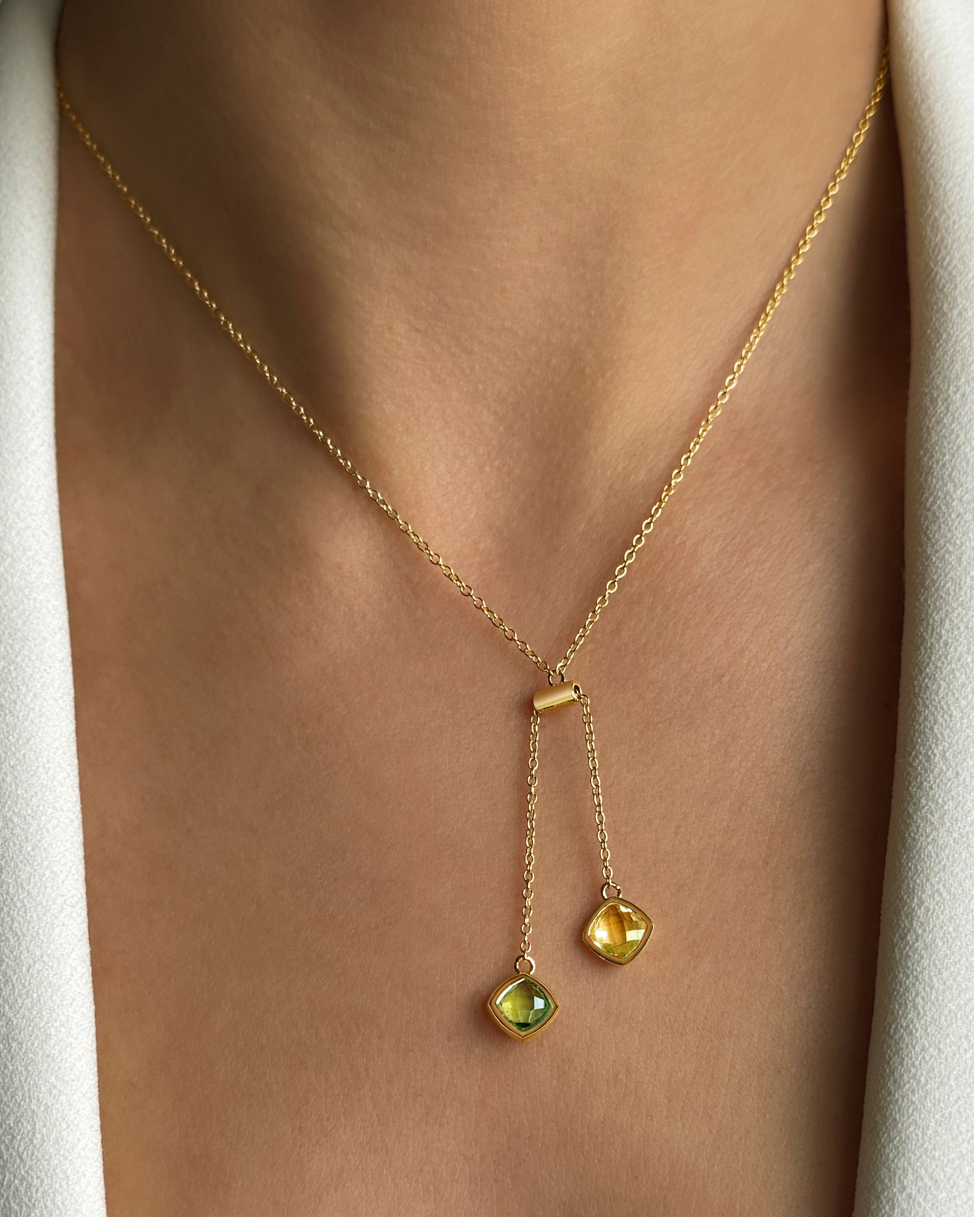 Collier en Argent 925 doré Or jaune 18k assemblé de Quartz citron et Oxyde de zirconium - Maison Di Giorgio