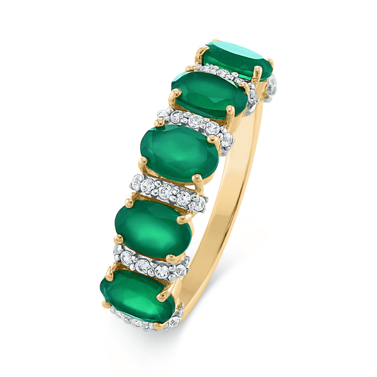 Bague en Argent 925 doré Or jaune 18k assemblée d'Onyx vert et Oxyde de zirconium - Maison Di Giorgio