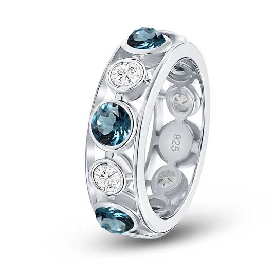 Bague en Argent 925 plaqué Rhodium assemblée de Topaze bleu Londres et d'Oxyde de zirconium - Maison Di Giorgio