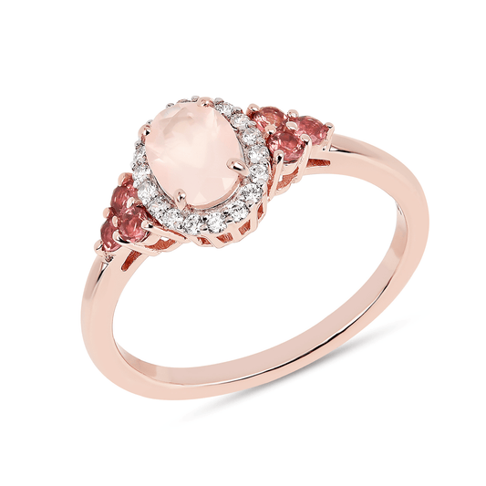 Bague en Argent 925 doré Or rose 18k assemblée de quartz rose, tourmaline rose et d'oxyde de zirconium - Maison Di Giorgio