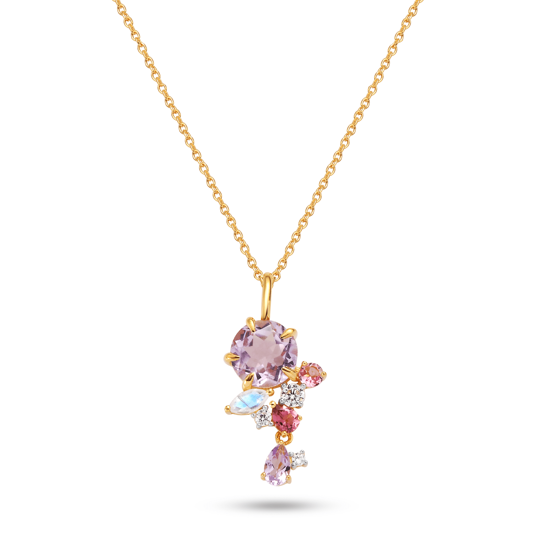 Collier en Argent 925 doré Or jaune 18k assemblé d'Améthyste, de Tourmaline, de Pierre de lune et d'Oxyde de zirconium - Maison Di Giorgio