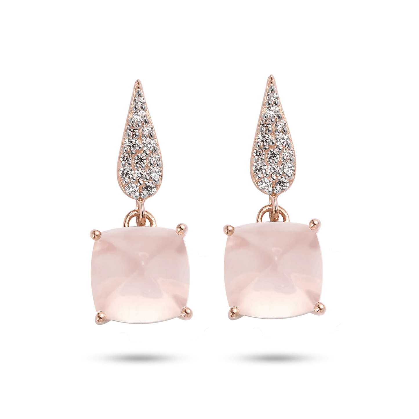 Boucles d'oreilles en Argent 925 doré Or rose 18k assemblées de Quartz rose et d'Oxyde de zirconium - Maison Di Giorgio