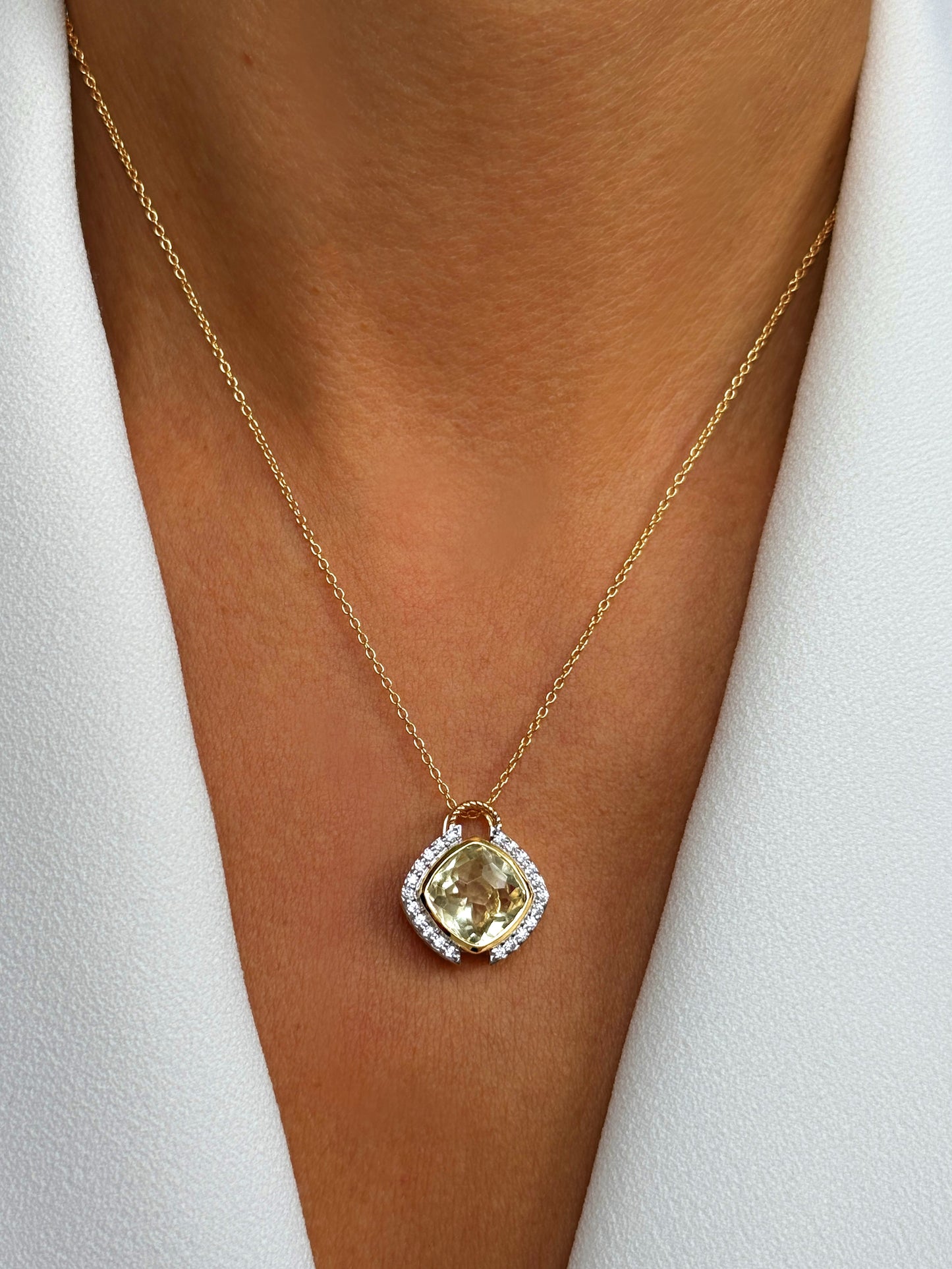 Collier en Argent 925 doré Or jaune 18k assemblé d'Améthyste verte et d'Oxyde de zircnium - Maison Di Giorgio