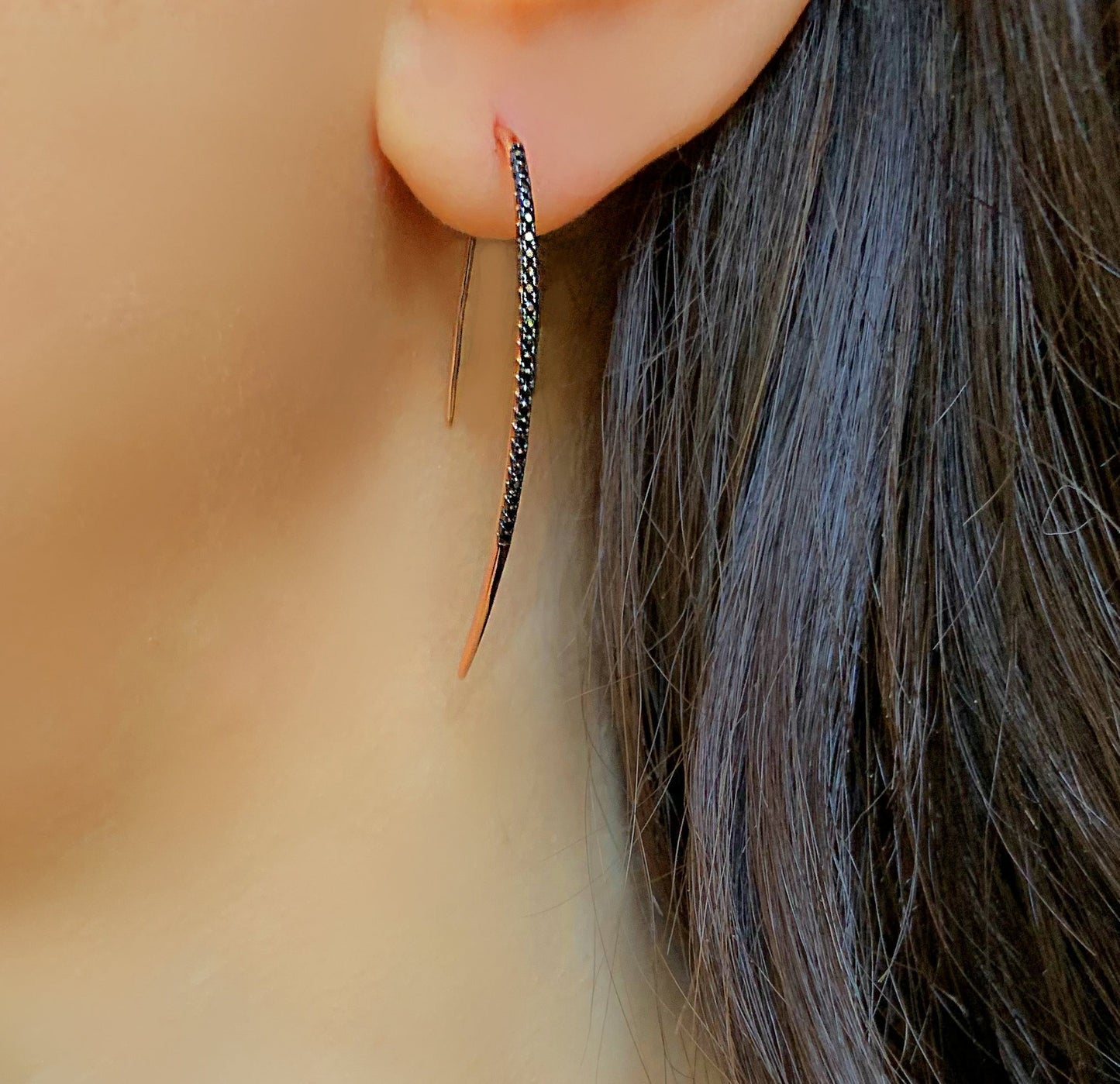 Boucles d'oreilles en Argent 925 doré Or rose 18k assemblées d'oxyde de zirconium noir - Maison Di Giorgio