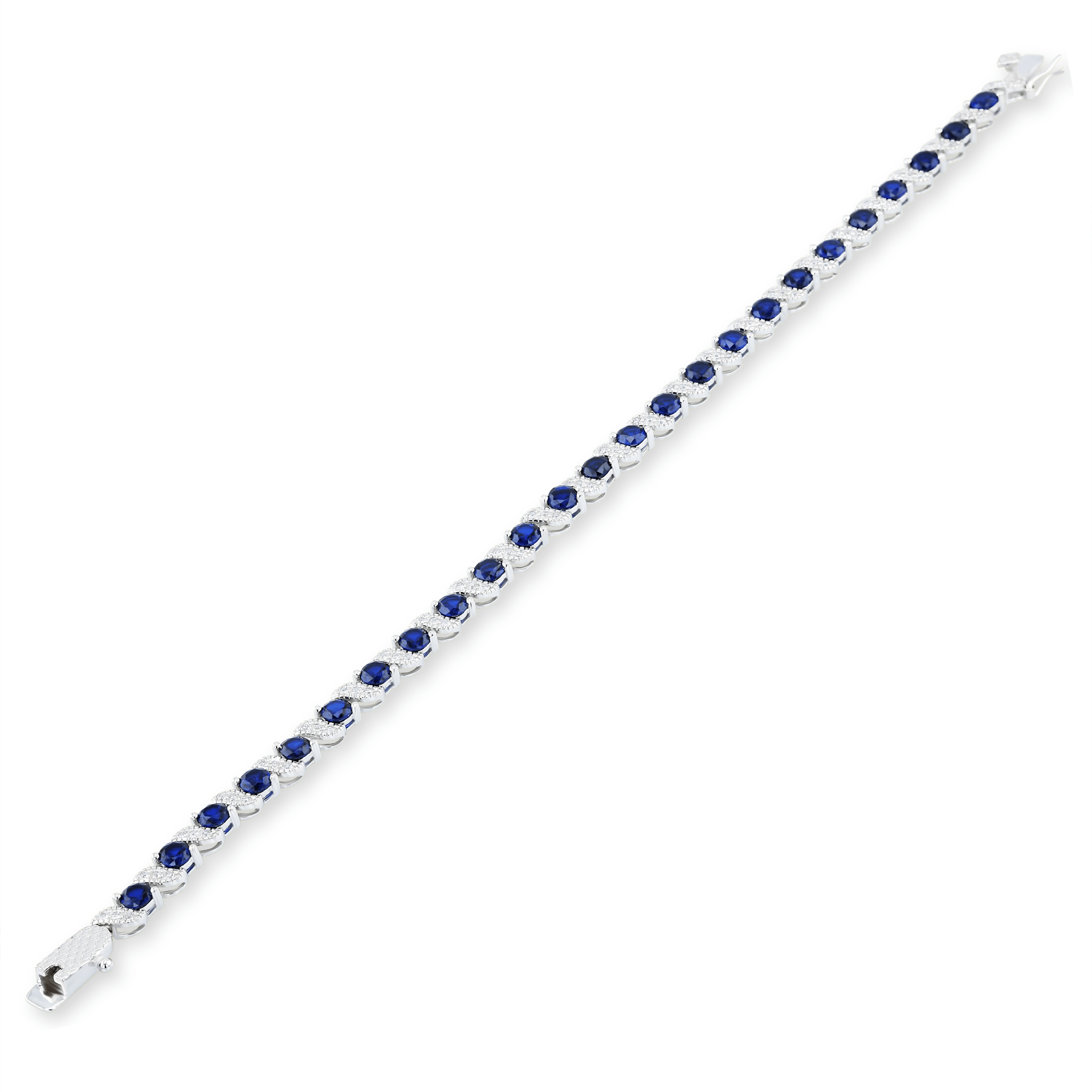 Bracelet en Argent 925 plaqué Rhodium et assemblé d'oxyde de zirconium blanc et Oxyde de zirconium bleu - Maison Di Giorgio