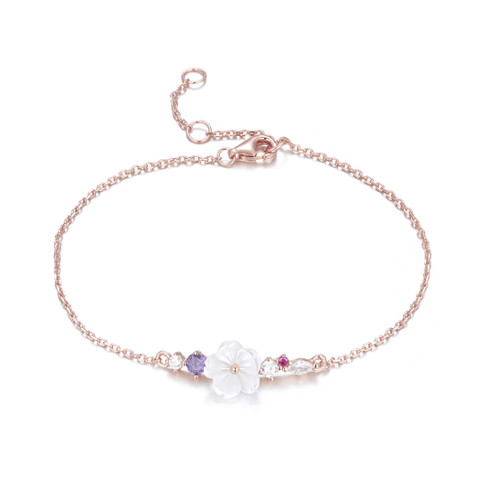 Bracelet en Argent 925 doré Or rose 18k assemblé de Nacre et Oxyde de zirconium - Maison Di Giorgio