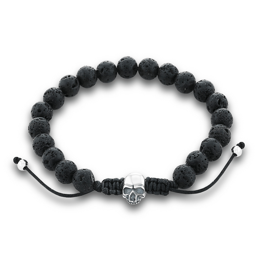 Bracelet perles en Argent 925 oxydé assemblé de pierre de lave - Maison Di Giorgio