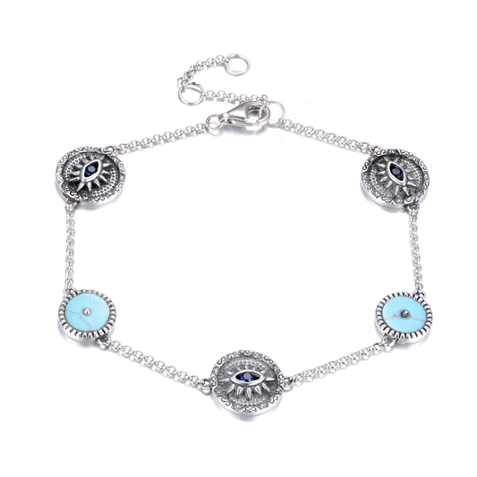 Bracelet en Argent 925 oxydé assemblé de Turquoise - Maison Di Giorgio