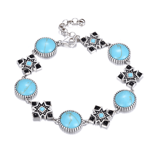 Bracelet en Argent 925 oxydé assemblé de Turquoise et d'Onyx noir - Maison Di Giorgio