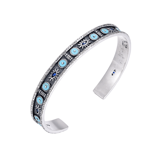 Bracelet en Argent 925 oxydé assemblé de Turquoise - Maison Di Giorgio