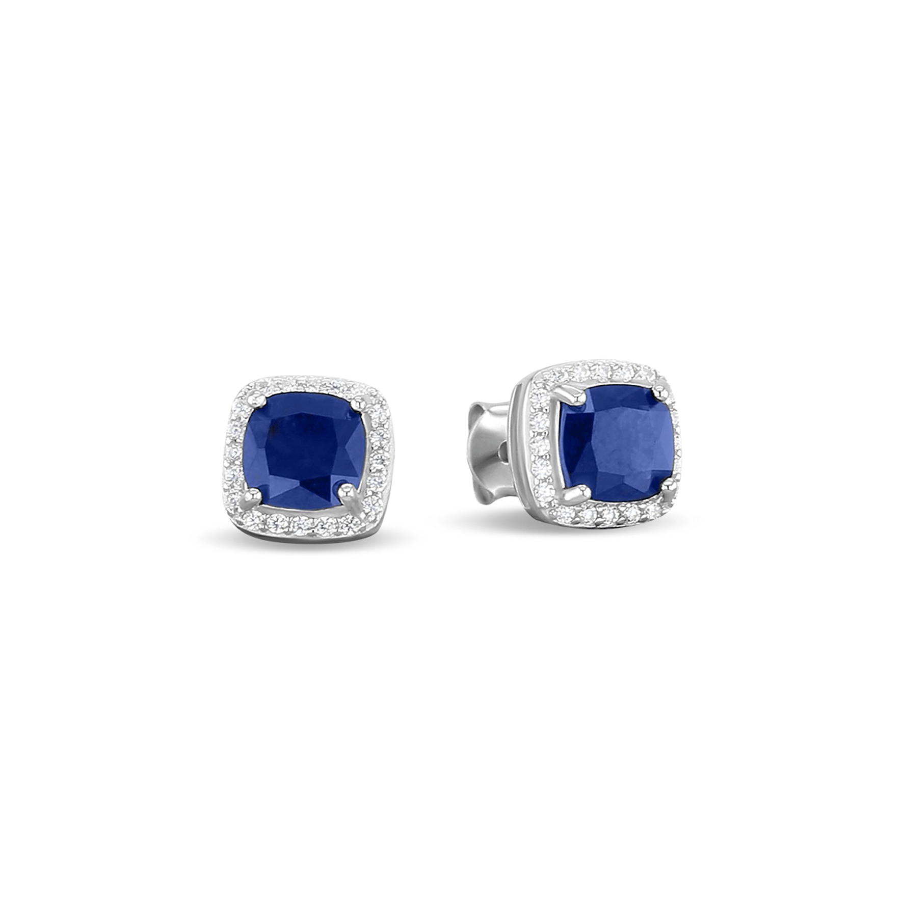 Boucles d'oreilles en Argent 925 plaqué Rhodium et assemblées d'Oxyde de zirconium blanc et Oxyde de zirconium bleu - Maison Di Giorgio