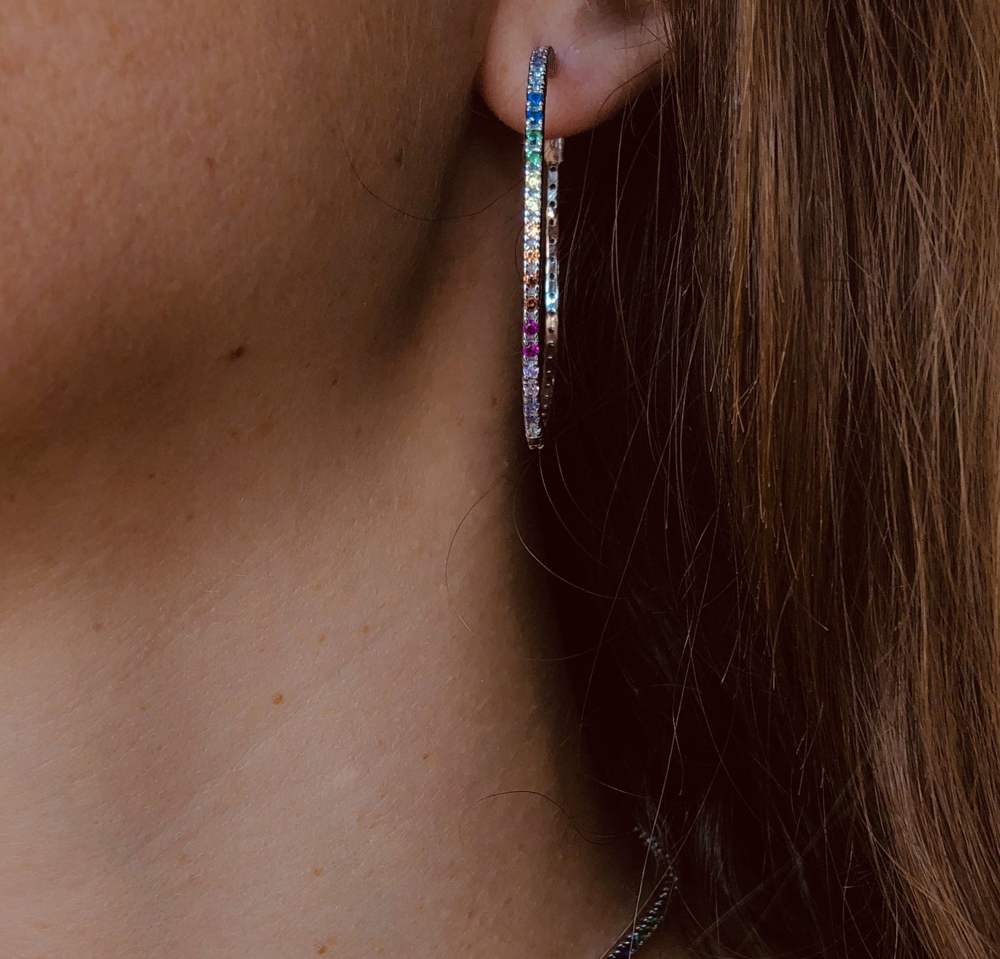 Boucles d'oreilles en Argent 925 plaqué Rhodium assemblées d'Oxyde de zirconium multicolores - Maison Di Giorgio