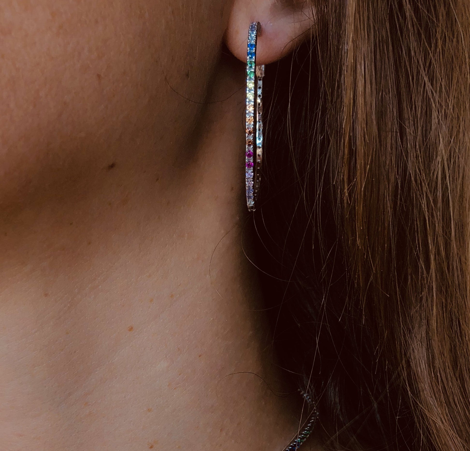 Boucles d'oreilles en Argent 925 plaqué Rhodium assemblées d'Oxyde de zirconium multicolores - Maison Di Giorgio