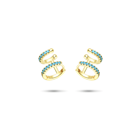 Boucles d'oreilles en Argent 925 doré Or jaune 18k assemblées de Turquoise - Maison Di Giorgio