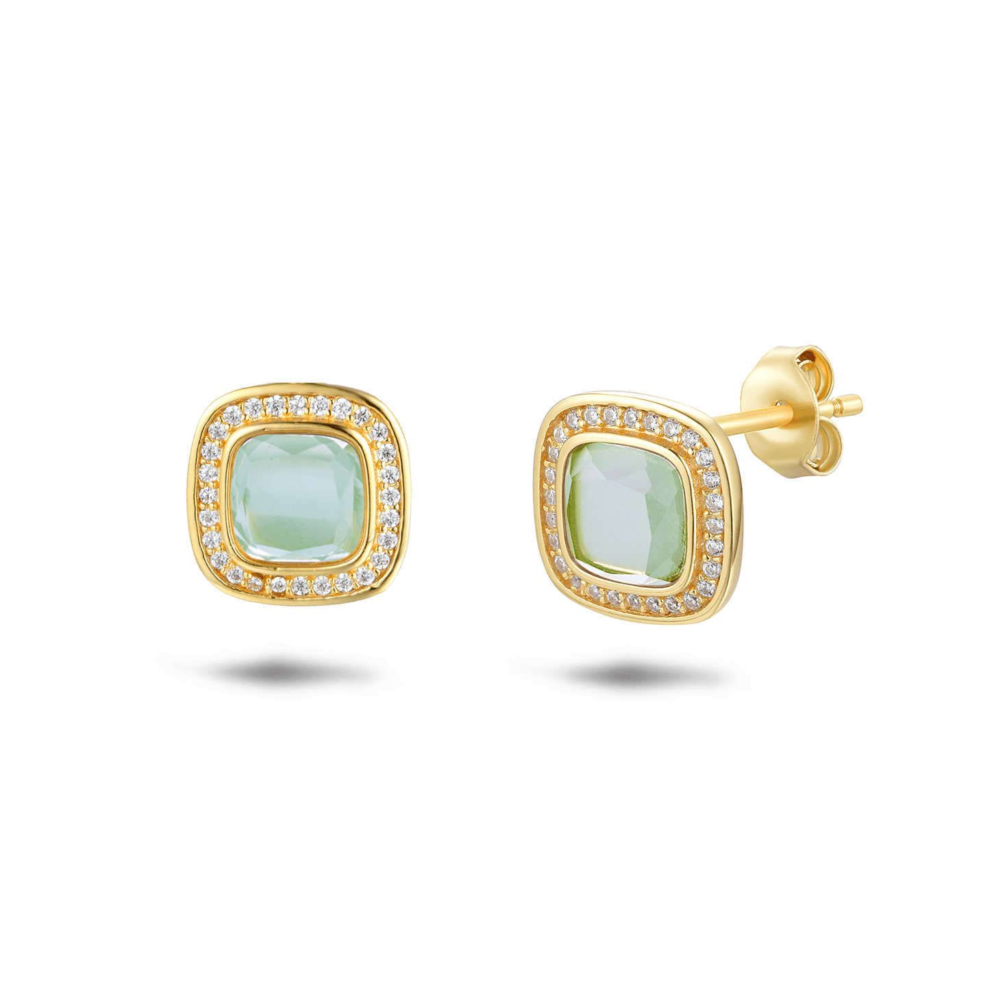 Boucles d'oreilles en Argent 925 doré Or jaune 18k assemblées d'Améthyste verte et d'Oxyde de zirconium - Maison Di Giorgio