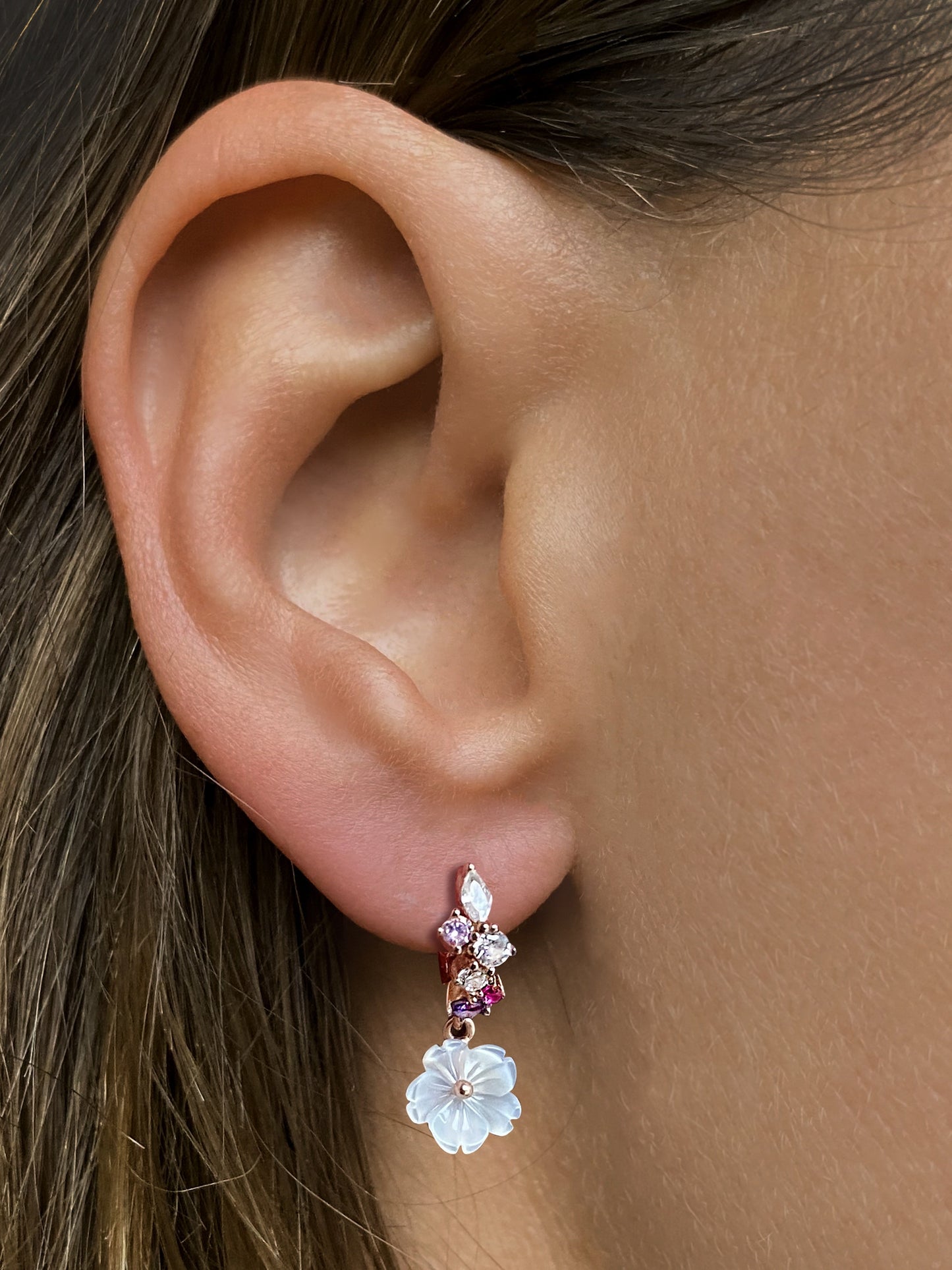 Boucles d'oreilles en Argent 925 doré Or rose 18k assemblées de Nacre et Oxyde de zirconium - Maison Di Giorgio