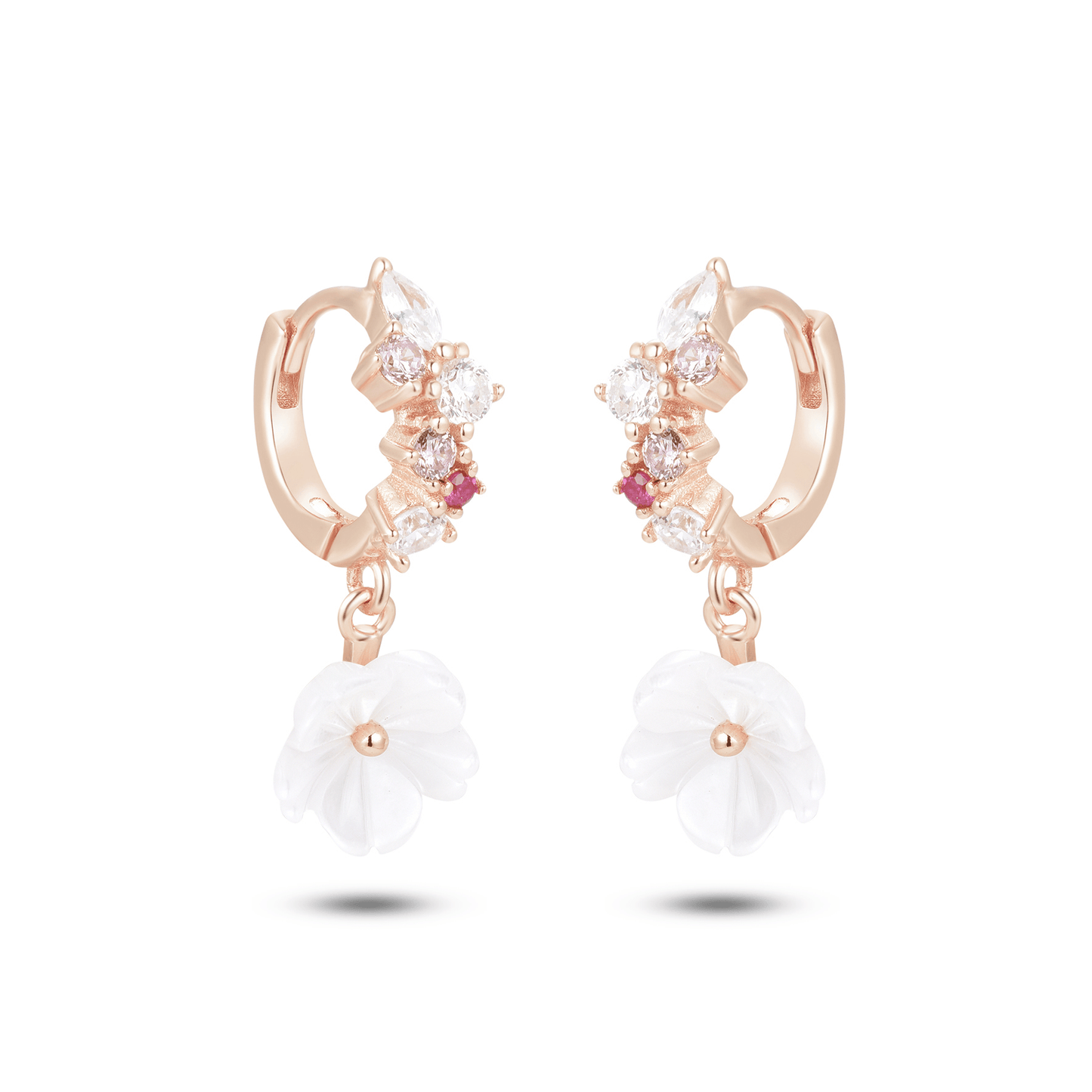 Boucles d'oreilles en Argent 925 doré Or rose 18k assemblées de Nacre et Oxyde de zirconium - Maison Di Giorgio