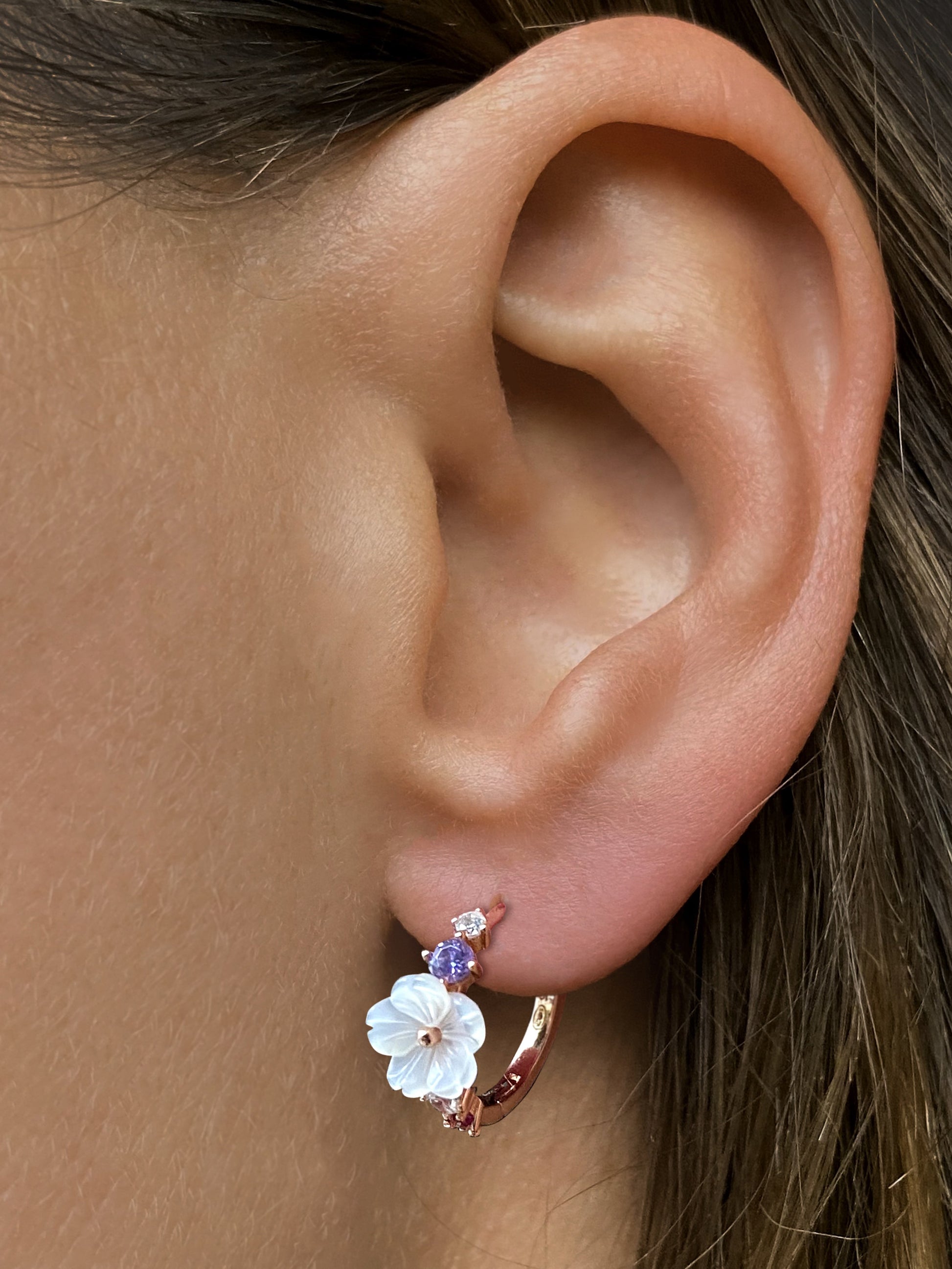 Boucles d'oreilles en Argent 925 doré Or rose 18k assemblées de Nacre et Oxyde de zirconium - Maison Di Giorgio