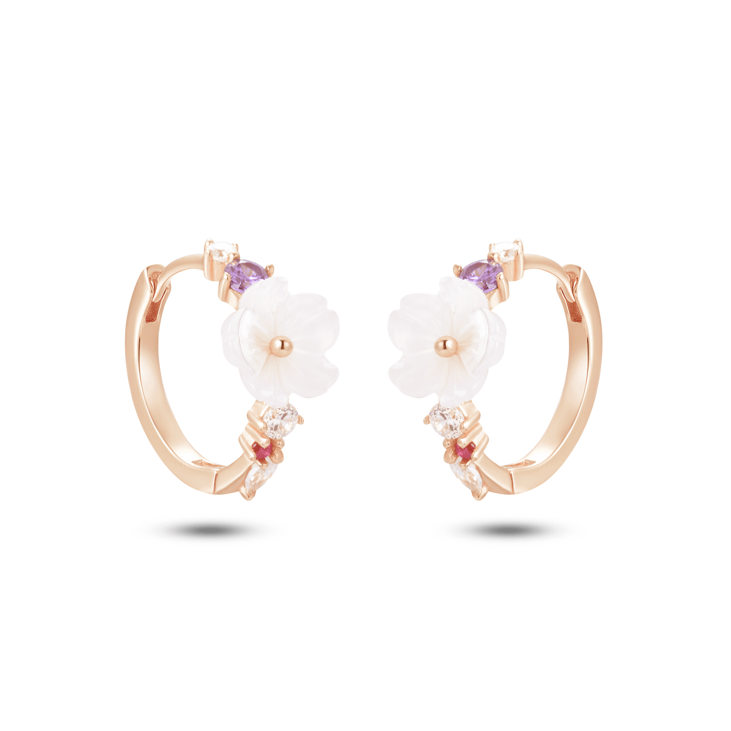 Boucles d'oreilles en Argent 925 doré Or rose 18k assemblées de Nacre et Oxyde de zirconium - Maison Di Giorgio
